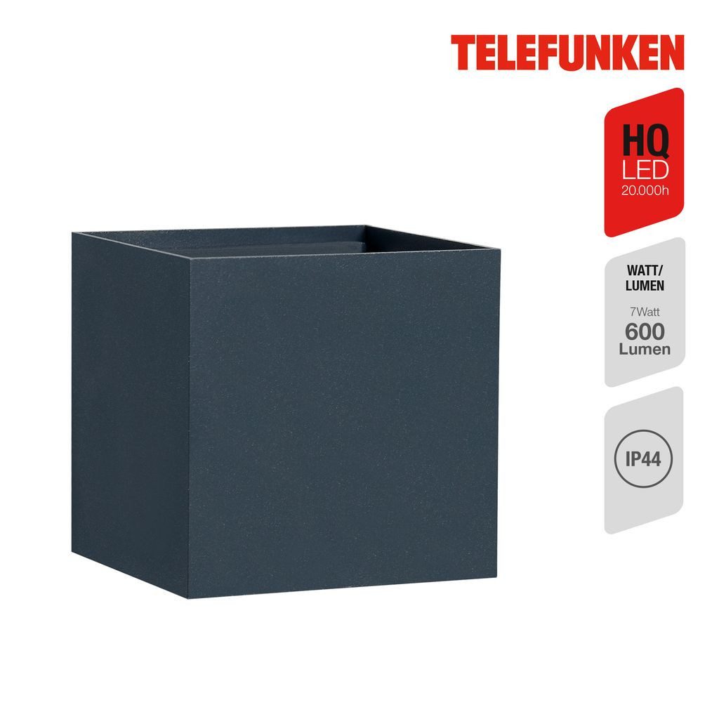 Telefunken Außen-Wandleuchte 303405TF, LED fest integriert, 2700K - Extra-Warmweiß, Außenleuchte IP44 4000K 600lm 6W 11x10x10cm