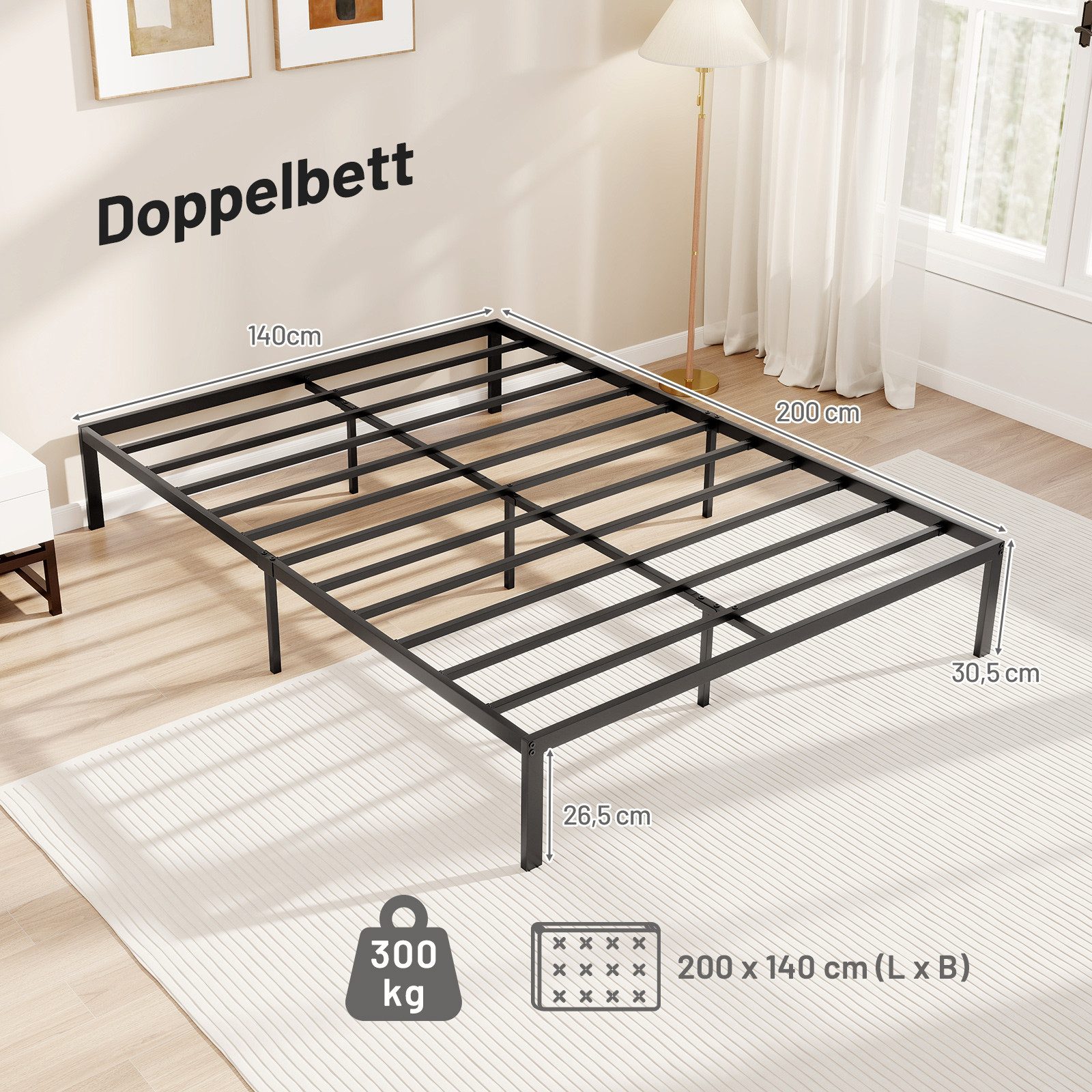 COSTWAY Bettgestell (1-tlg), Metallbett, Plattformbett, 140x200 cm, Kein Boxspring erforderlich