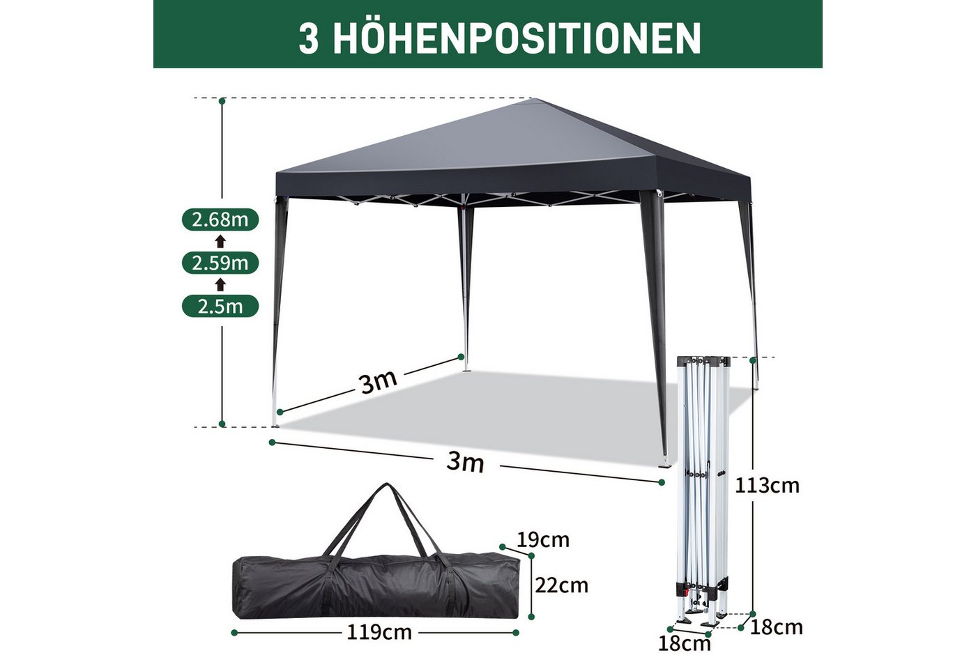 Thumbnail - VINGLI Faltpavillon Pop Out Faltpavillon, BxT: 300x300 cm, inkl. Tragetasche