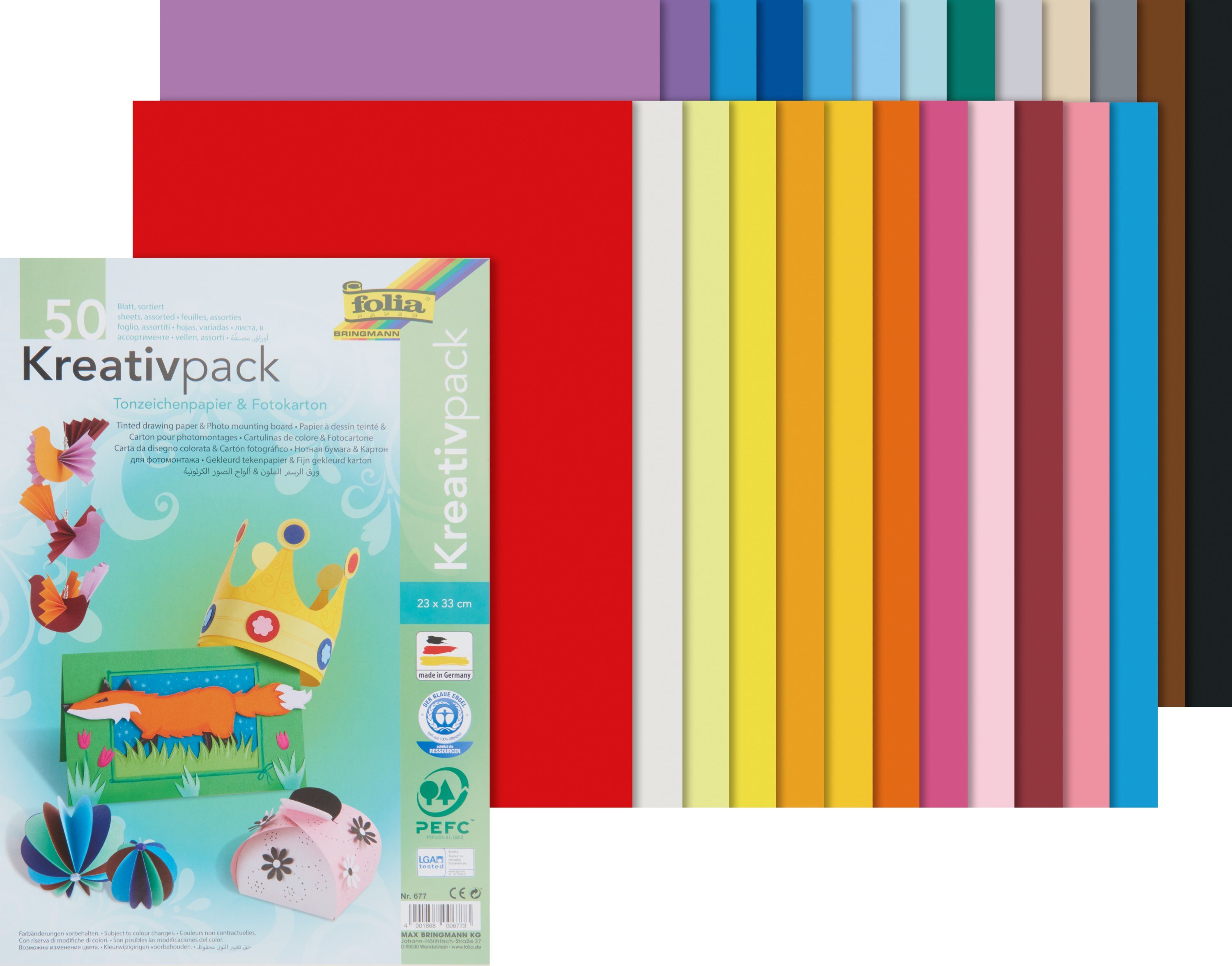 Folia Papierkarton Kreativpack Tonpapier/Fotokarton, 50 Blatt