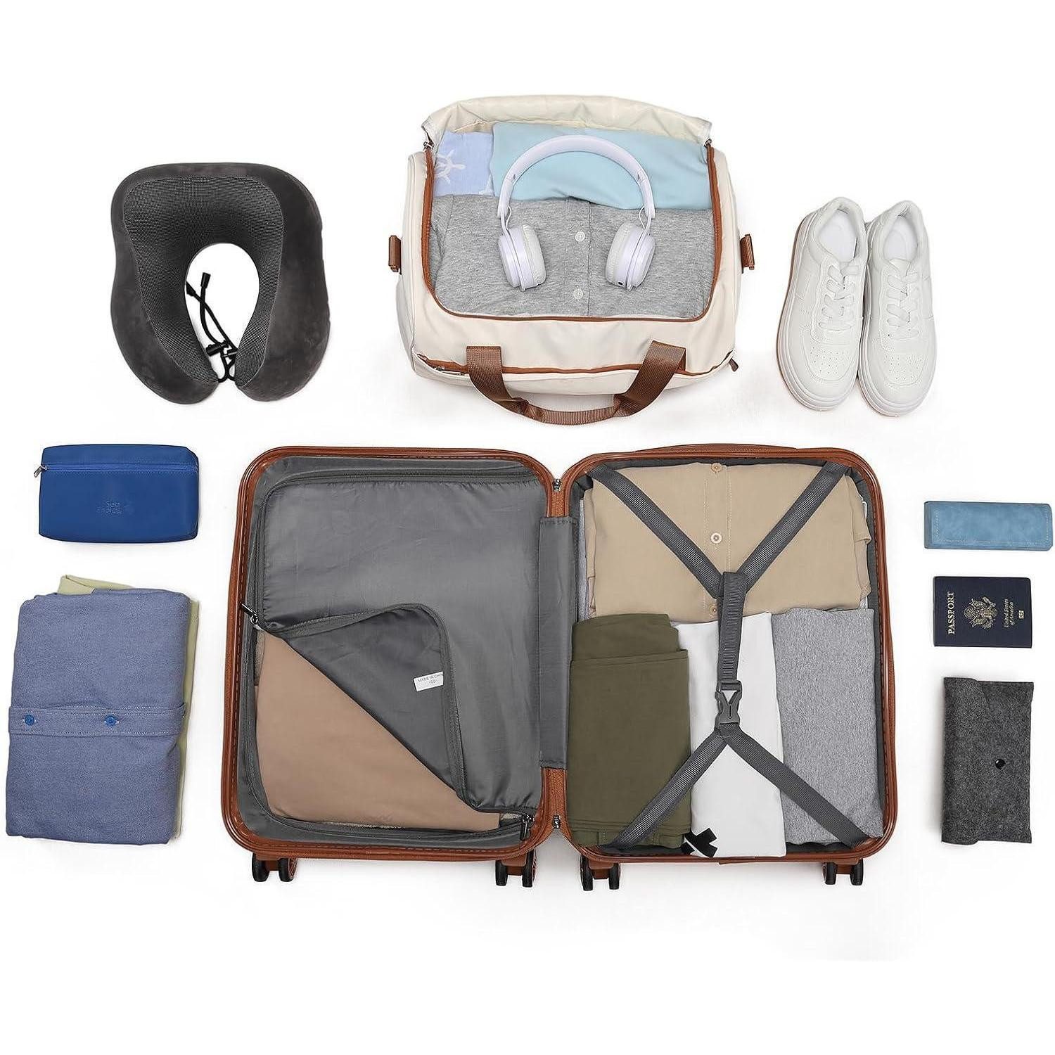 LuxusKollektion Kofferset Handgepäck-Koffer Trolley Set 2-teilig, Cremeweiß, Ryanair Reisetasche