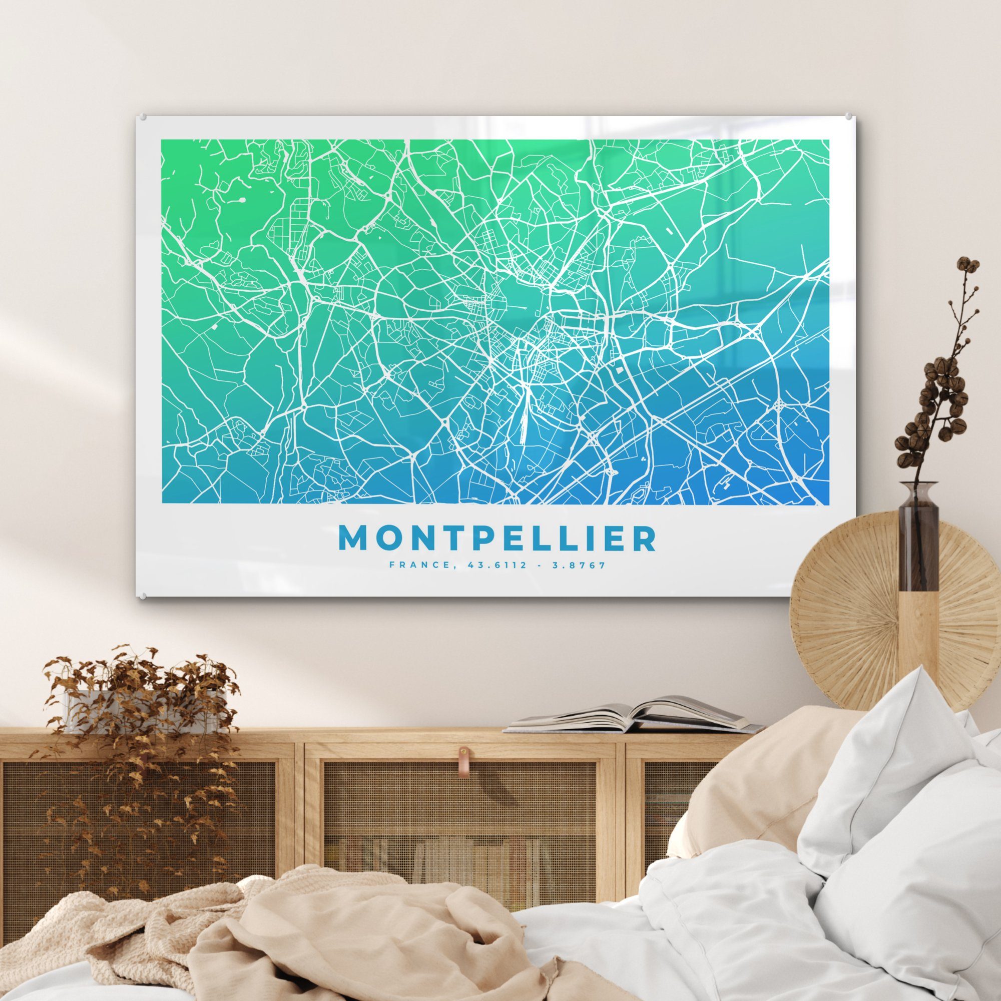 Schlafzimmer Acrylglasbilder MuchoWow Montpellier Stadtplan - & St), Acrylglasbild - Frankreich, (1 Wohnzimmer