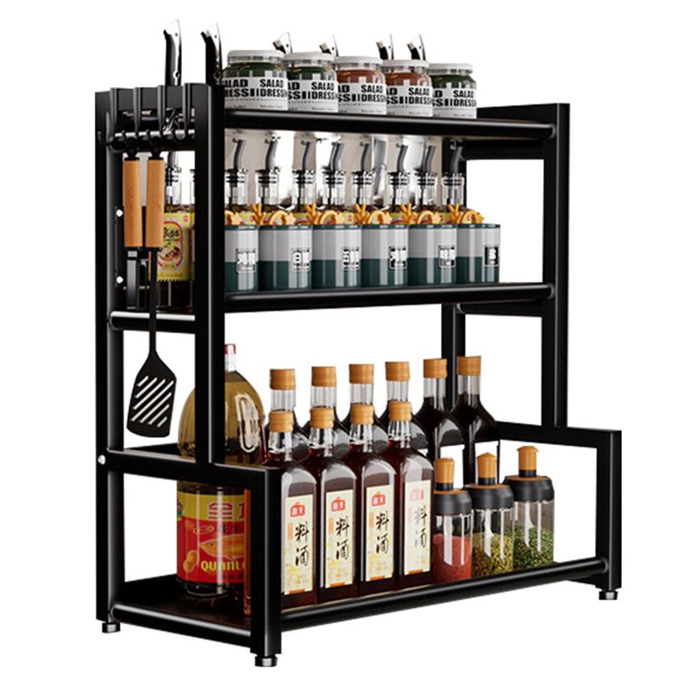 PFCTART Gewürzregal Gewürzregal Organizer 3 Etagen 6 Haken, rostfreier Metallrahmen, Set 1-tlg., Pulverbeschichtet, rutschfeste Gummifüße, werkzeugfrei, Küchenregal