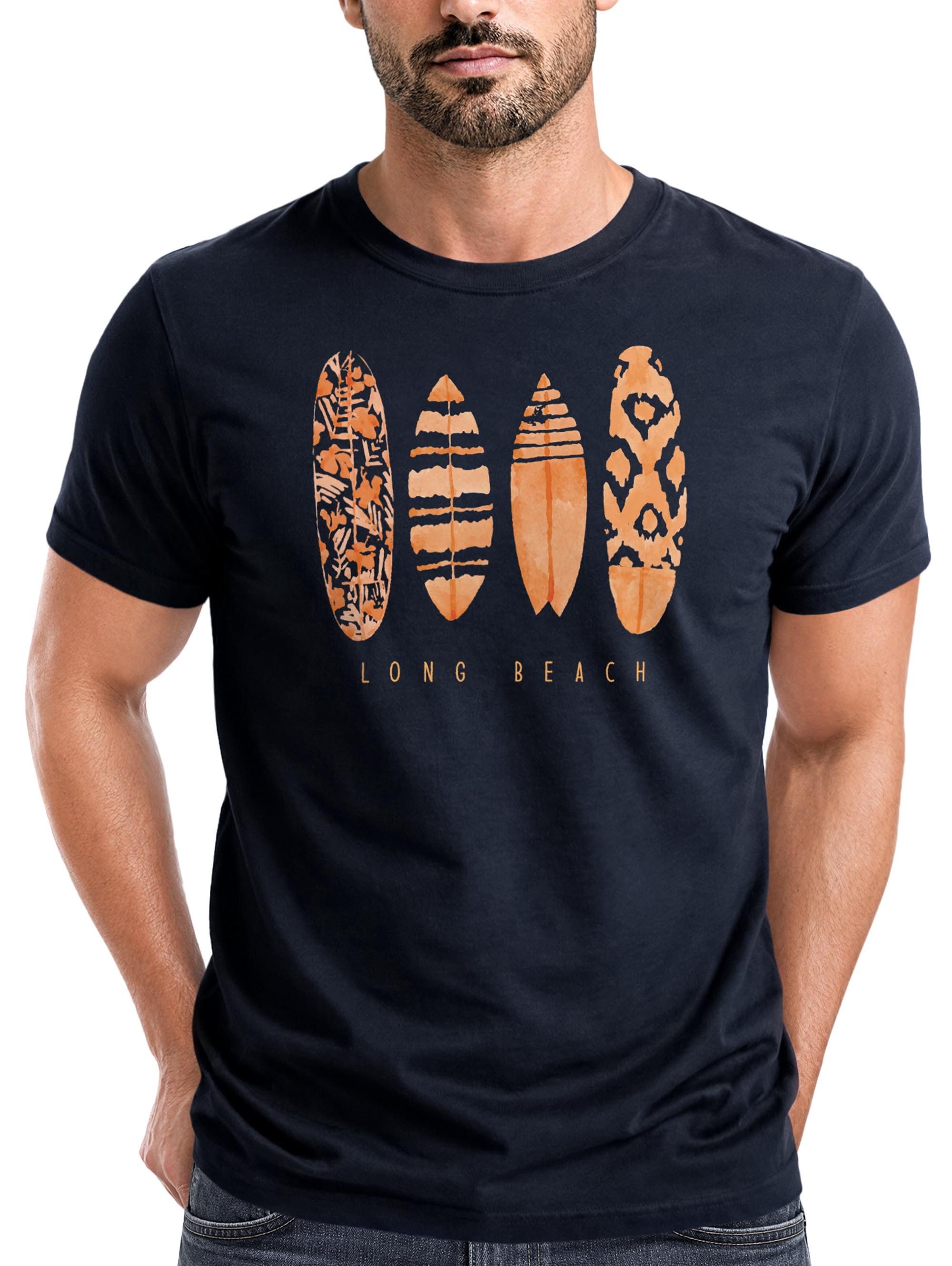 Neverless Print-Shirt Herren T-Shirt Surfing Fashion Aufdruck Long Beach Surfboard Sommer mit Print