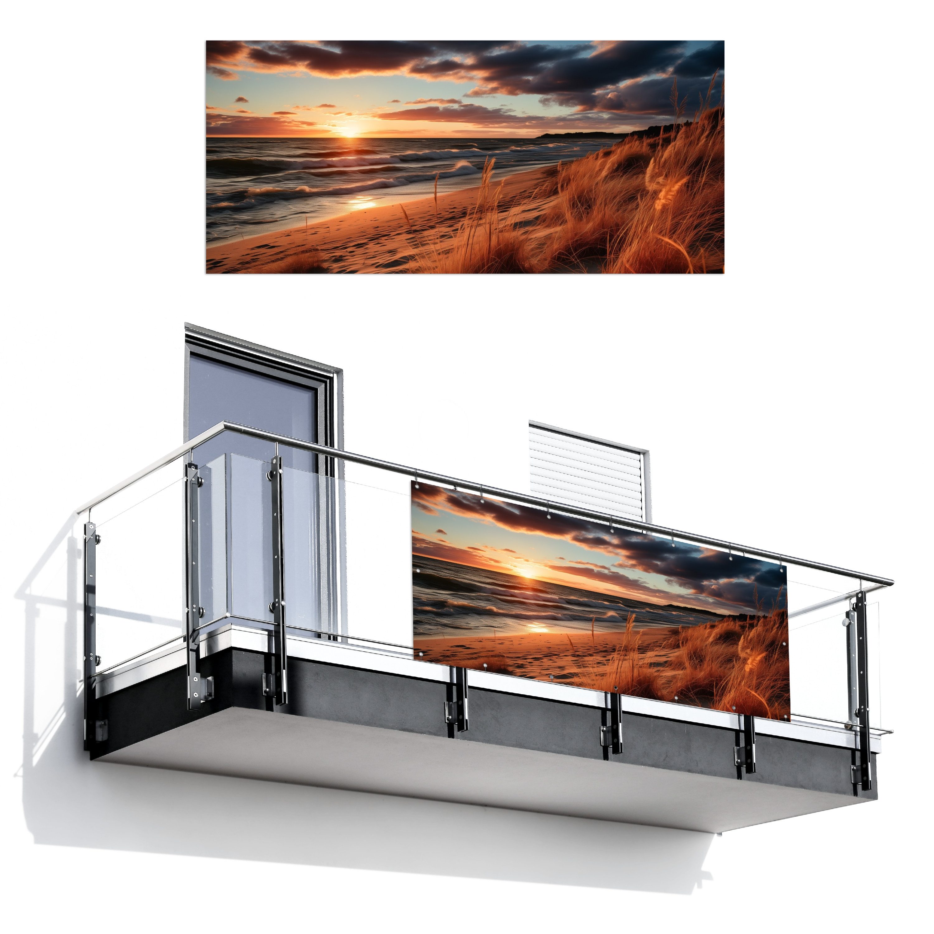 MuchoWow Balkonsichtschutz Strand - Dünen - Meer - Sand - Hochgras (1-St) Balkon Sichtschutz 90x200, Windschutz für Zaun PVC, 200x90 cm