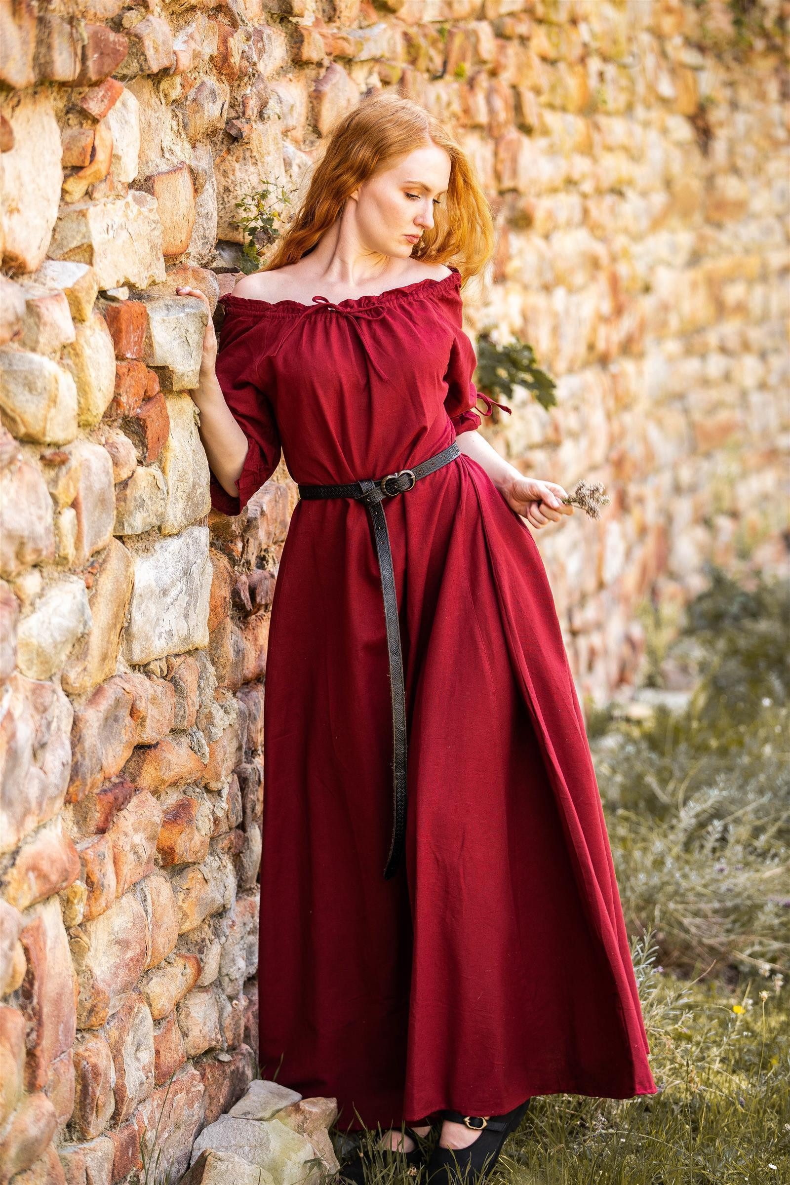 Leonardo Carbone Burgfräulein-Kostüm Bodenlanges Kleid "Melisande" mit Tunnelzug, Rüschenärmel, weiche Baumwolle