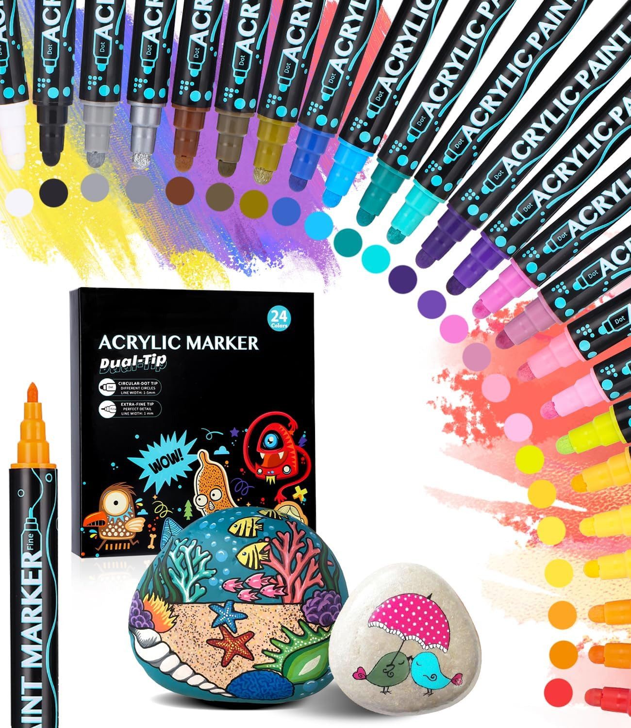 SinLaw Copic Маркеры 24 Farben Acrylfarbe doppelseitige Acrylmarker, permanentes Acryl, (24-tlg), Doppelkopf-Design, verblasst nicht leicht