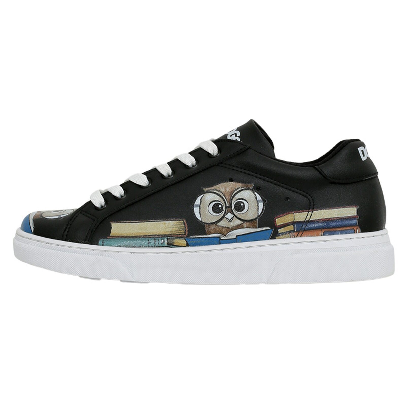 DOGO Ace Low-Top Sneaker The Wise Owl Black Damen Sneaker Sneaker Handgefertigt