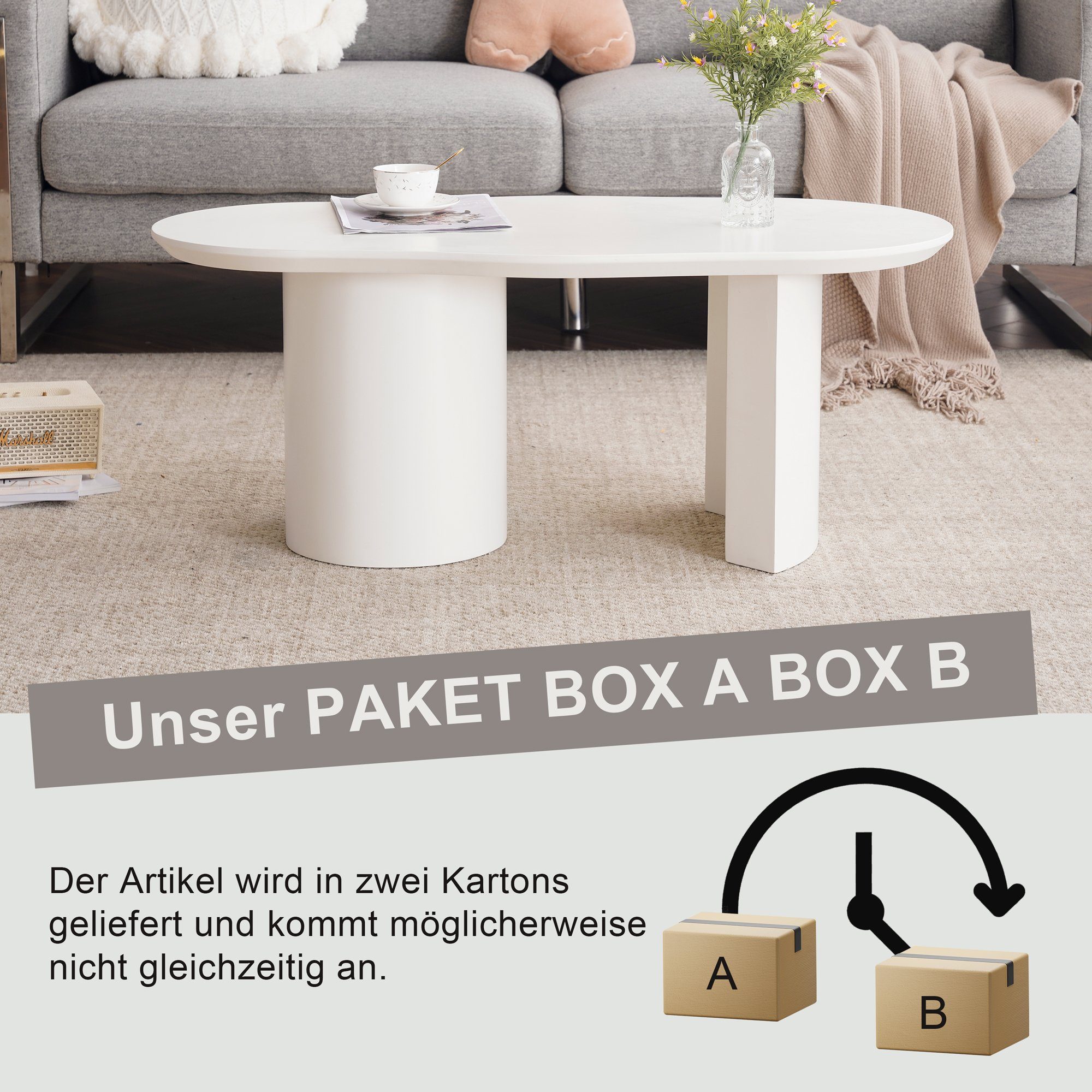 Wolken-Couchtisch Aus MDF – Unregelmäßige Form, Weiß, 4 Kurze Beine, Platzsparend (100x70x30 Cm U.a.)