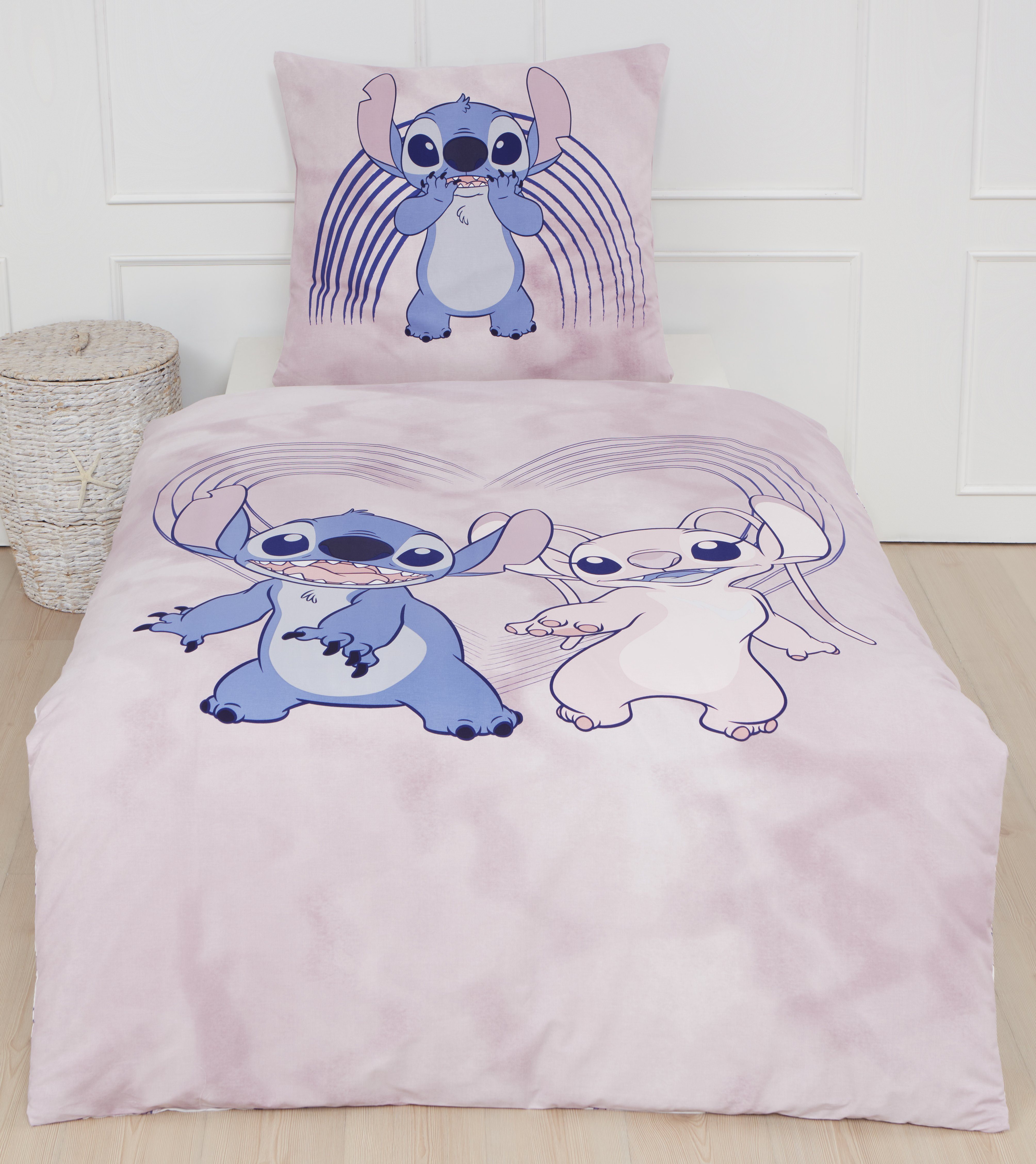 MTOnlinehandel Bettwäsche Lilo & Stitch 135x200 + 80x80 cm, 100 % Baumwolle Biber, Flanell, 2 teilig, Disney's Kinderbettwäsche Teenagerbettwäsche