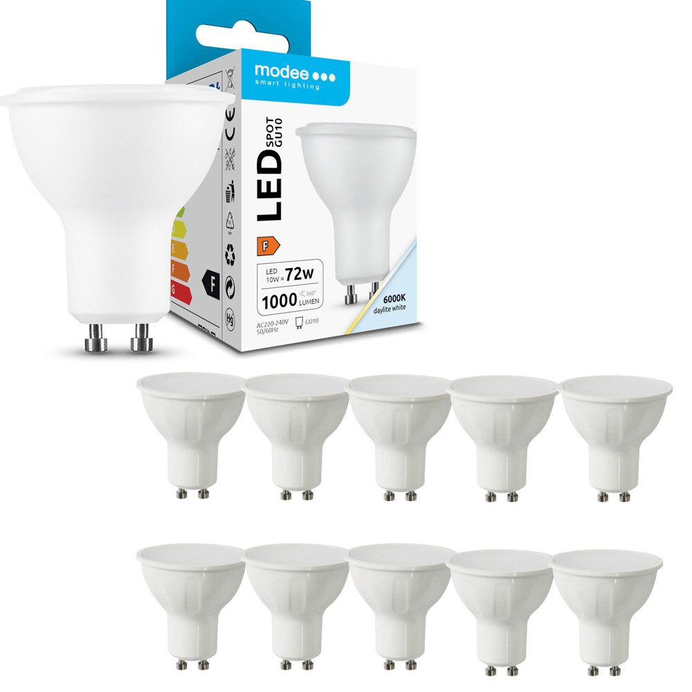 Modee Smart Lighting LED-Leuchtmittel 10 W GU10 Leuchtmittel Leuchte Spot Einbauleuchte Einbauspot, Kaltweiß 6000K, 1000 Lumen, Abstrahlwinkel 110°