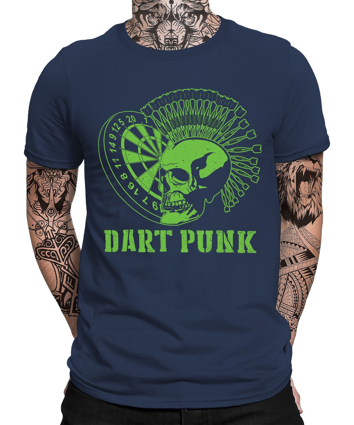 Quattro Formatee Kurzarmshirt Dart Punk - Dart Dartscheibe Dartpfeil Dartspieler Herren T-Shirt (1-tlg) Navy Blau
