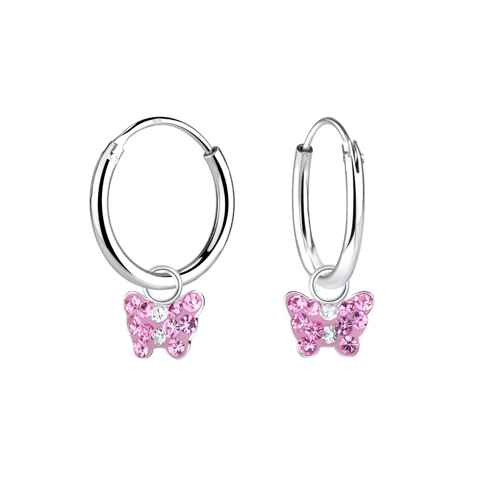 ALEXANDER YORK Paar Creolen Charm-Ohrringe SCHMETTERLING mit Kristallen pink, 2-tlg., 925 Sterling Silber