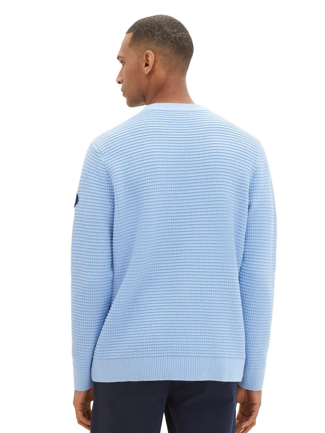 Blue TOM Middle TAILOR STRUCTURED aus Washed Strickpullover Out Baumwolle CREWNECK KNIT 32245