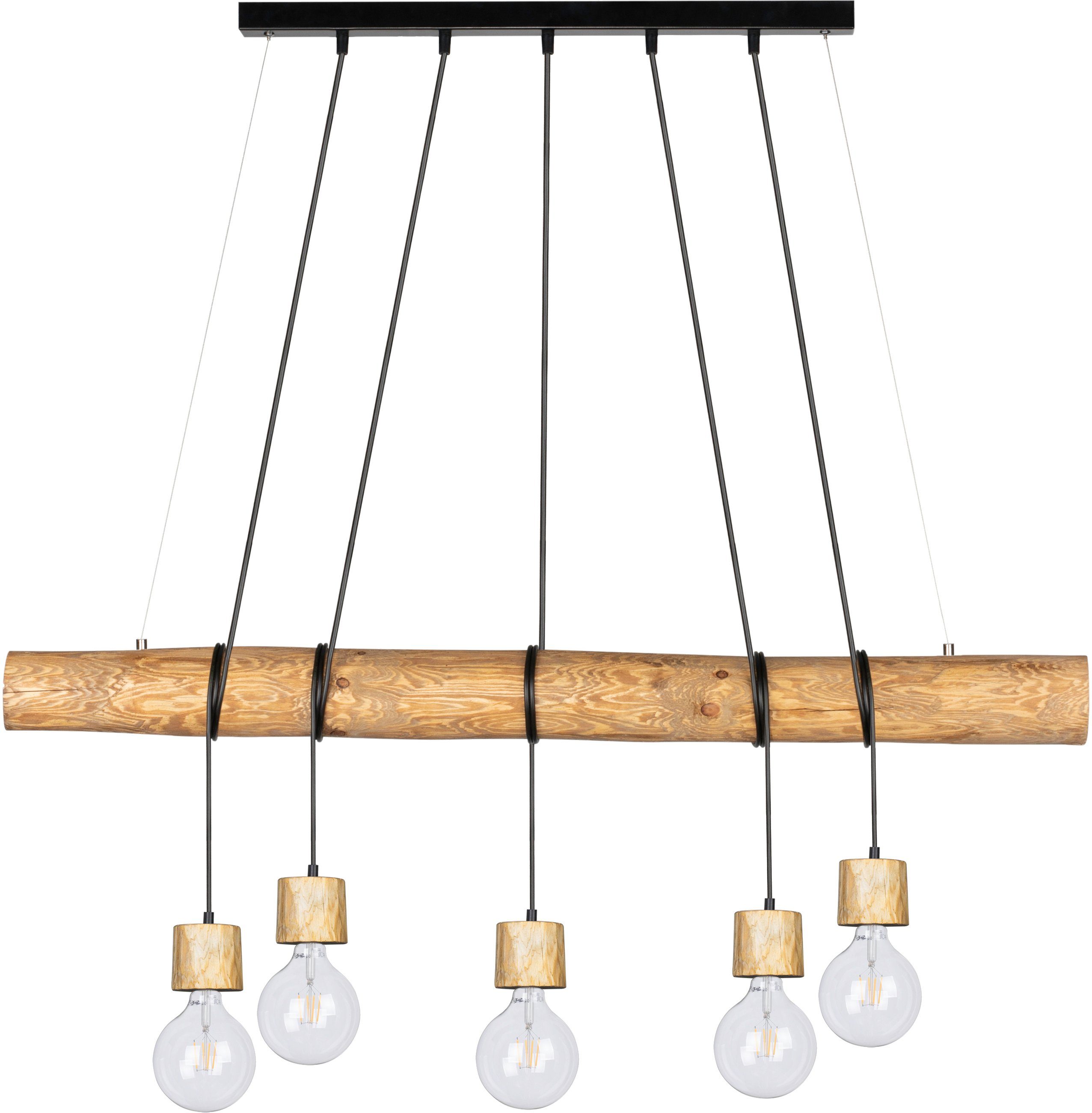 SPOT Light Pendelleuchte TRABO PINO, Leuchtmittel wechselbar, Hängeleuchte, Holzbalken aus massivem Kiefernholz Ø 8-12 cm