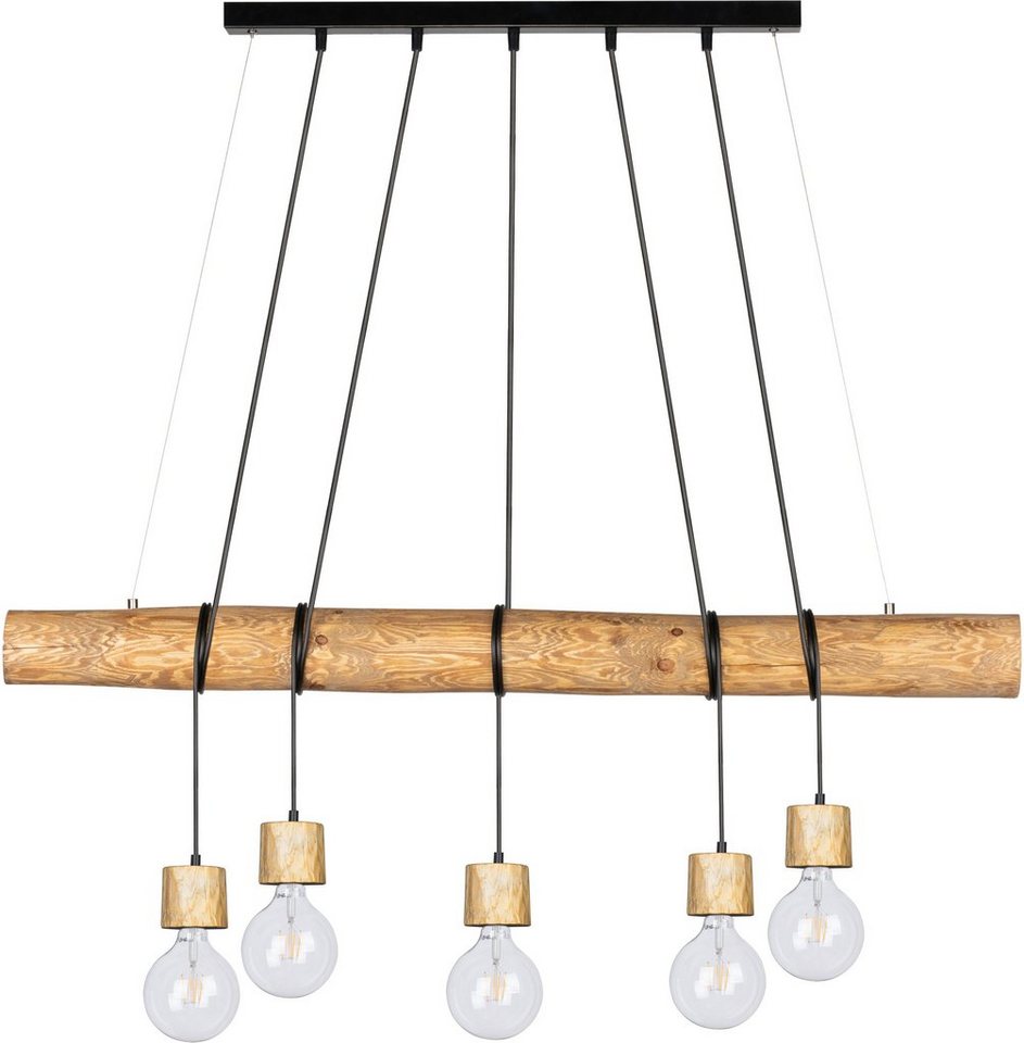 SPOT Light Pendelleuchte TRABO PINO, Leuchtmittel wechselbar, Hängeleuchte,  Holzbalken aus massivem Kiefernholz Ø 8-12 cm, Passende LM E27