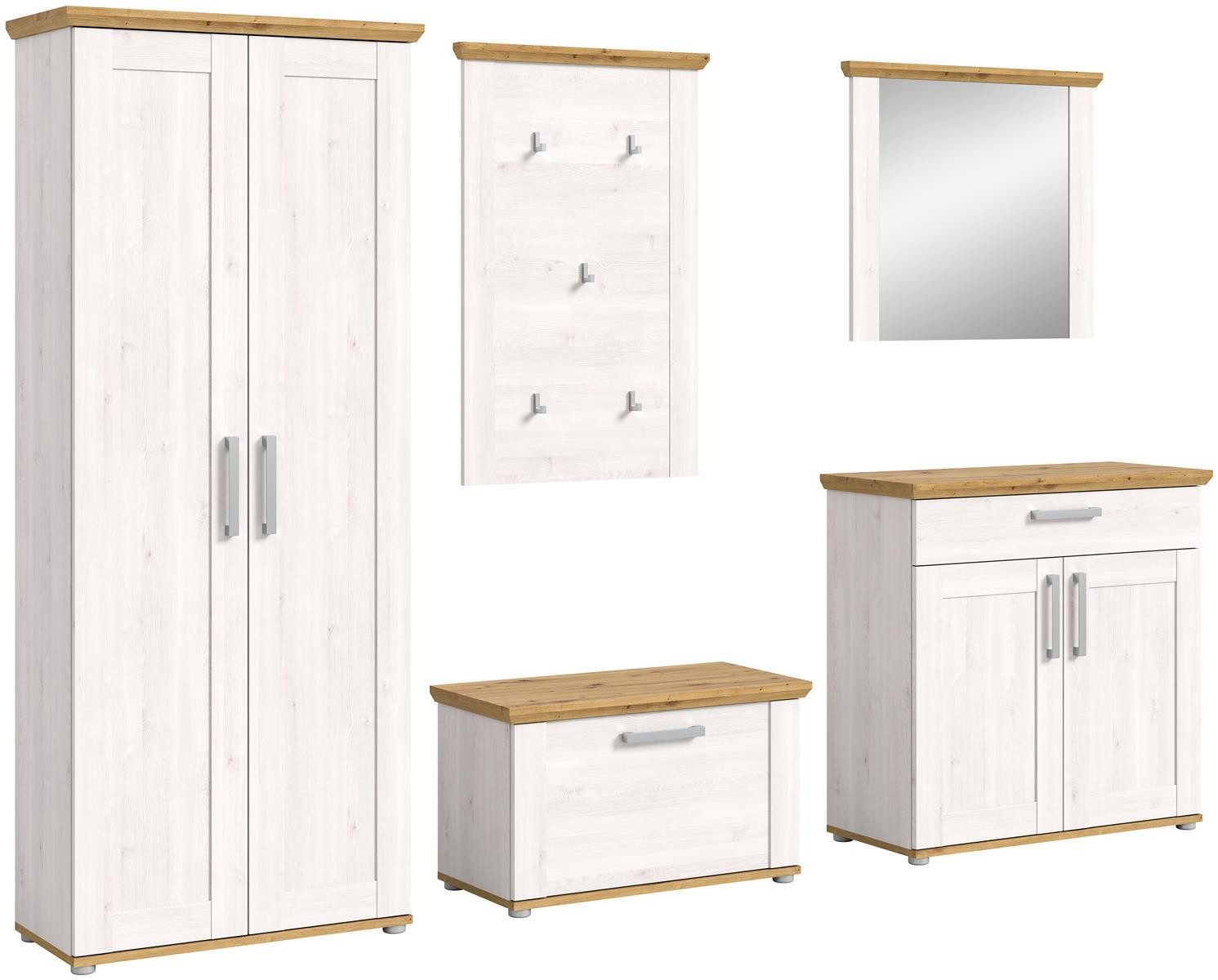 möbelvita Шкафы-Set Bella Шкафыkombination B/H/T 285x196x39 in Sibiu Lärche, (1xGarderobenschr. 1xSitzbank 1xGarderobenpaneel 1xSchuhschr. 1xSpiegel)