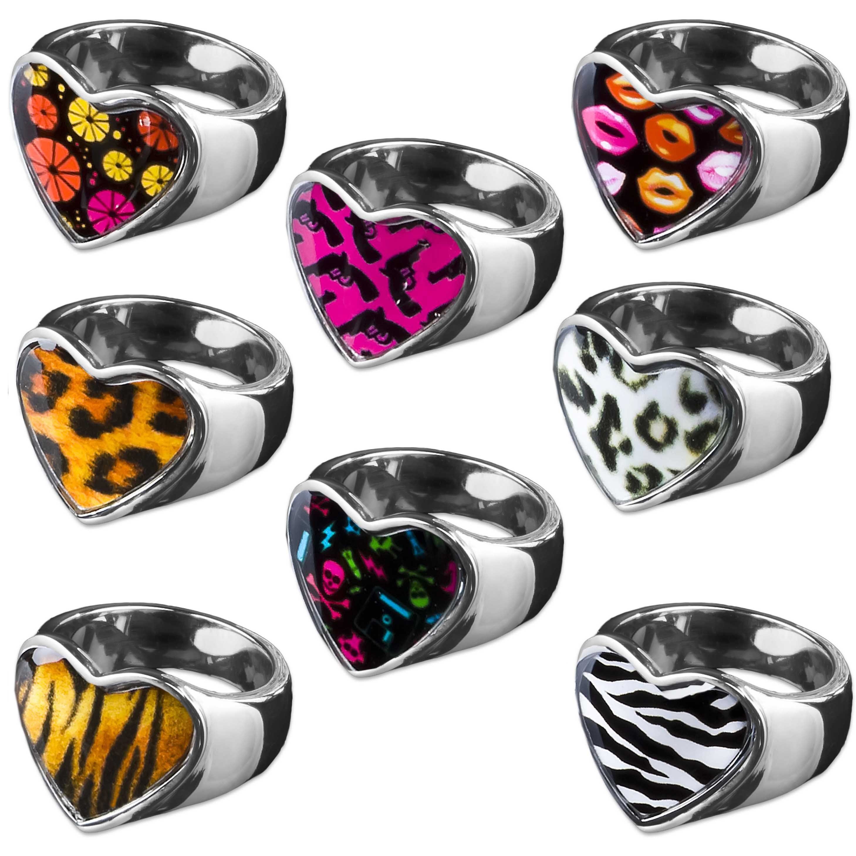 viva-adorno Fingerring Edelstahl Ring Damenring Herz Schmetterling mit buntem Motiv, Blumen Animal Print Leopard Tiger Zebra Muster
