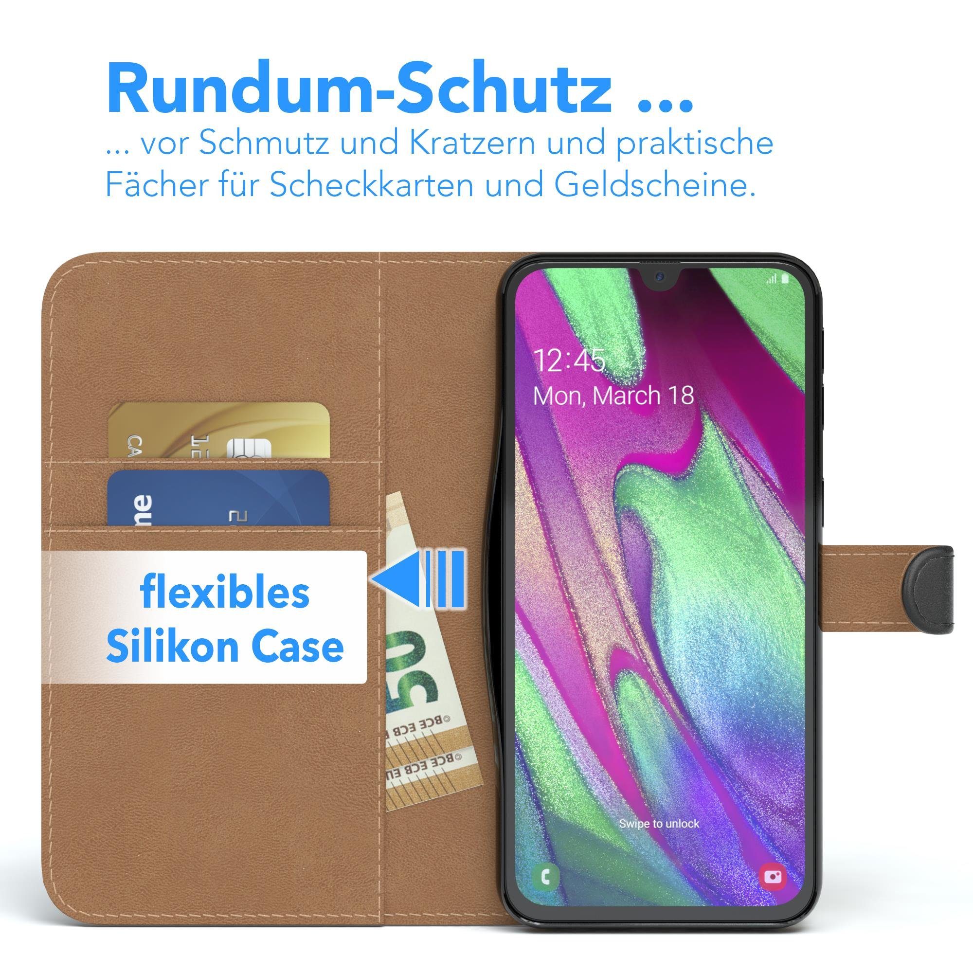 EAZY CASE Handyhülle Uni Bookstyle für Samsung Galaxy A40 5,9 Zoll, Schutzhülle mit Standfunktion Kartenfach Handytasche aufklappbar Etui