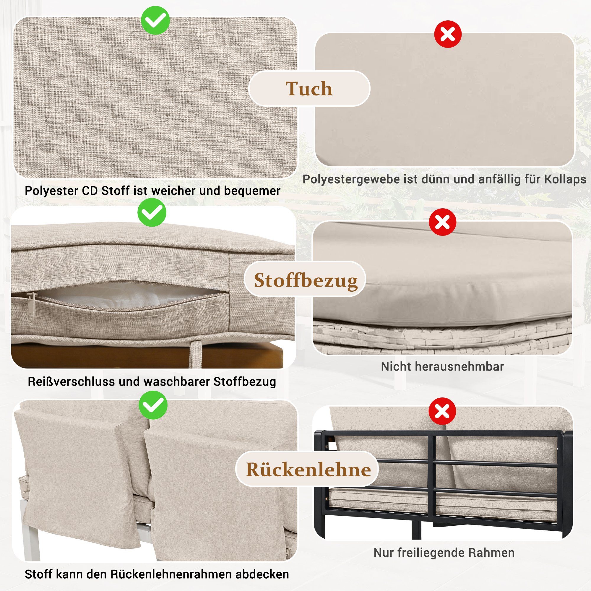 Merax Gartenlounge-Set Gartenmöbel set mit Aluminiumrahmen, verstellbare Rückenlehne, (3-tlg), Balkonmöbel Set, Sitzgruppe, Garten-Garnitur mit Kissen, Lounge-Set