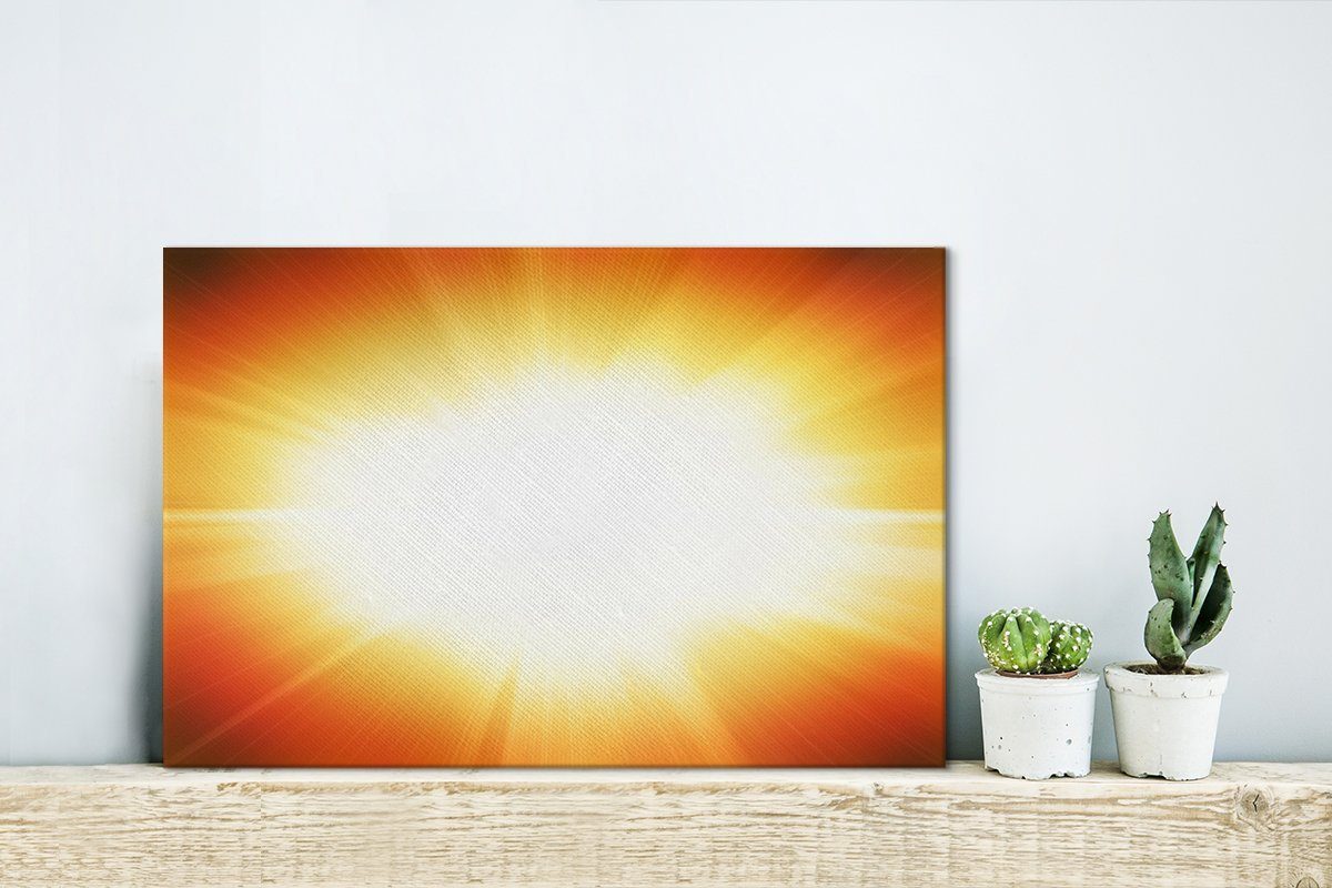 Blitz, 30x20 Orangefarbenes einen OneMillionCanvasses® St), Leinwandbild weißen (1 Glühen cm Wanddeko, Leinwandbilder, um Wandbild Aufhängefertig,