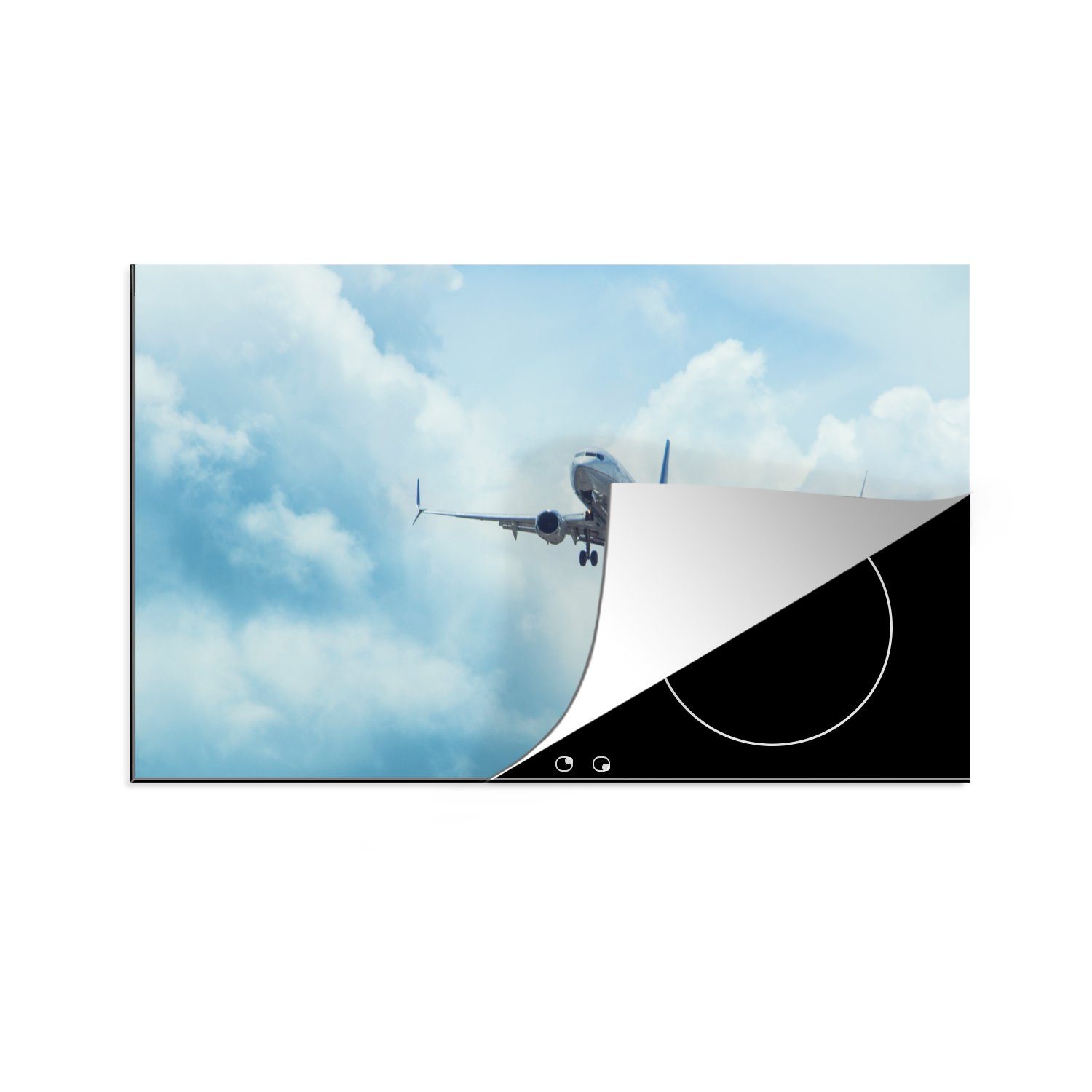 MuchoWow Herdblende-/Abdeckplatte Ein Flugzeug in der Luft, Vinyl, (1 tlg), 83x51 cm, Ceranfeldabdeckung, Arbeitsplatte für küche