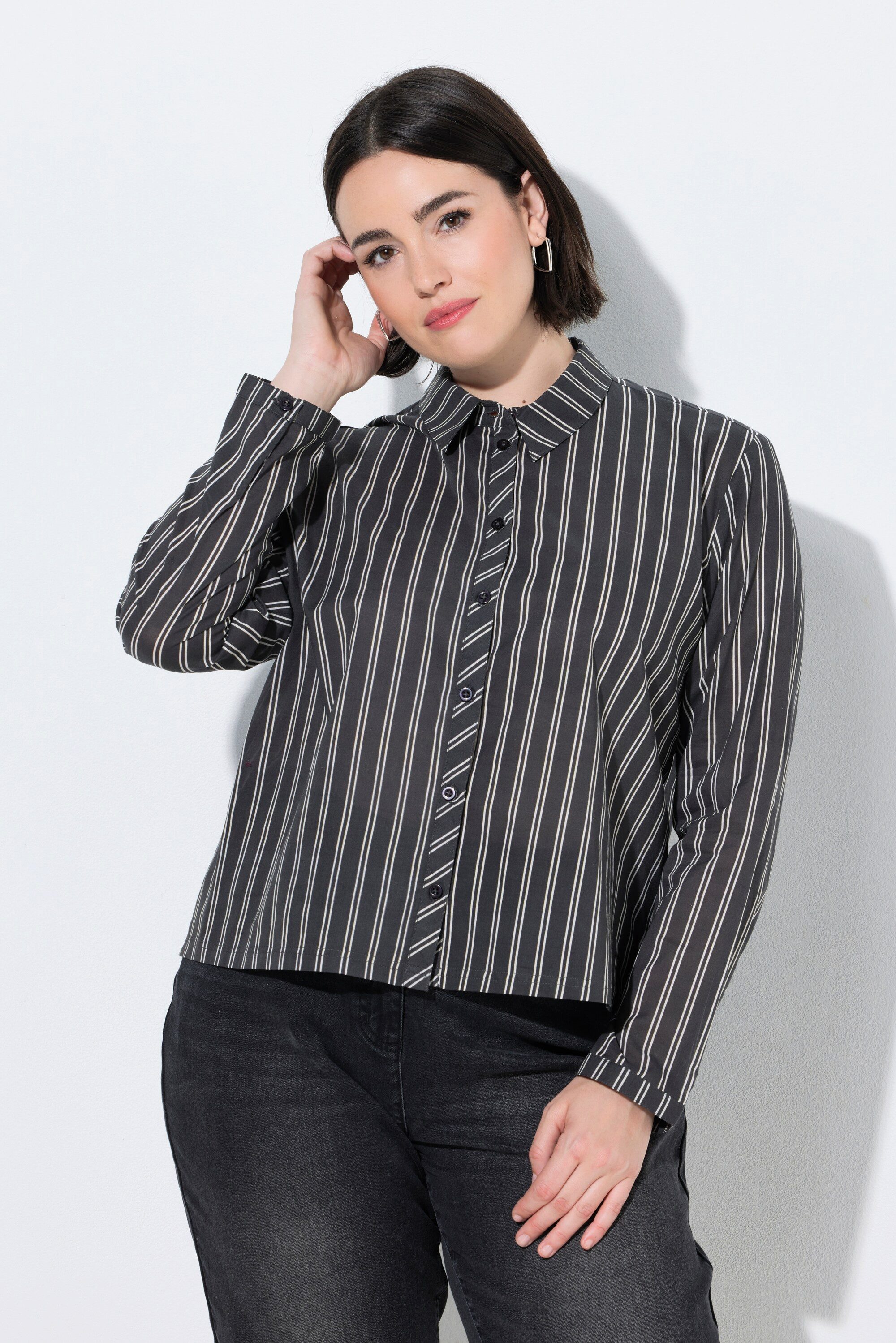 Ulla Popken Hemdbluse Bluse Streifen Hemdkragen Langarm