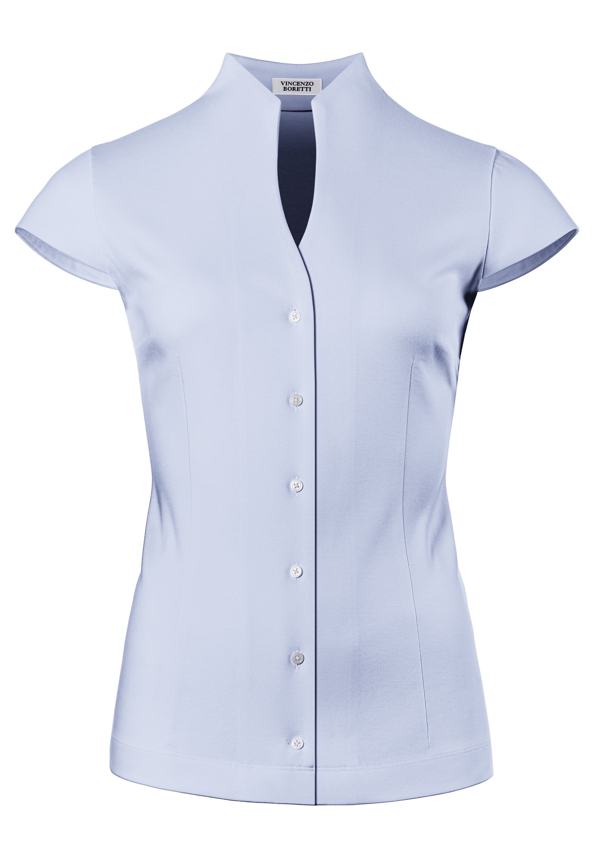 Klassische Bluse leicht tailliert Jersey Kelchkragen Kurzarm