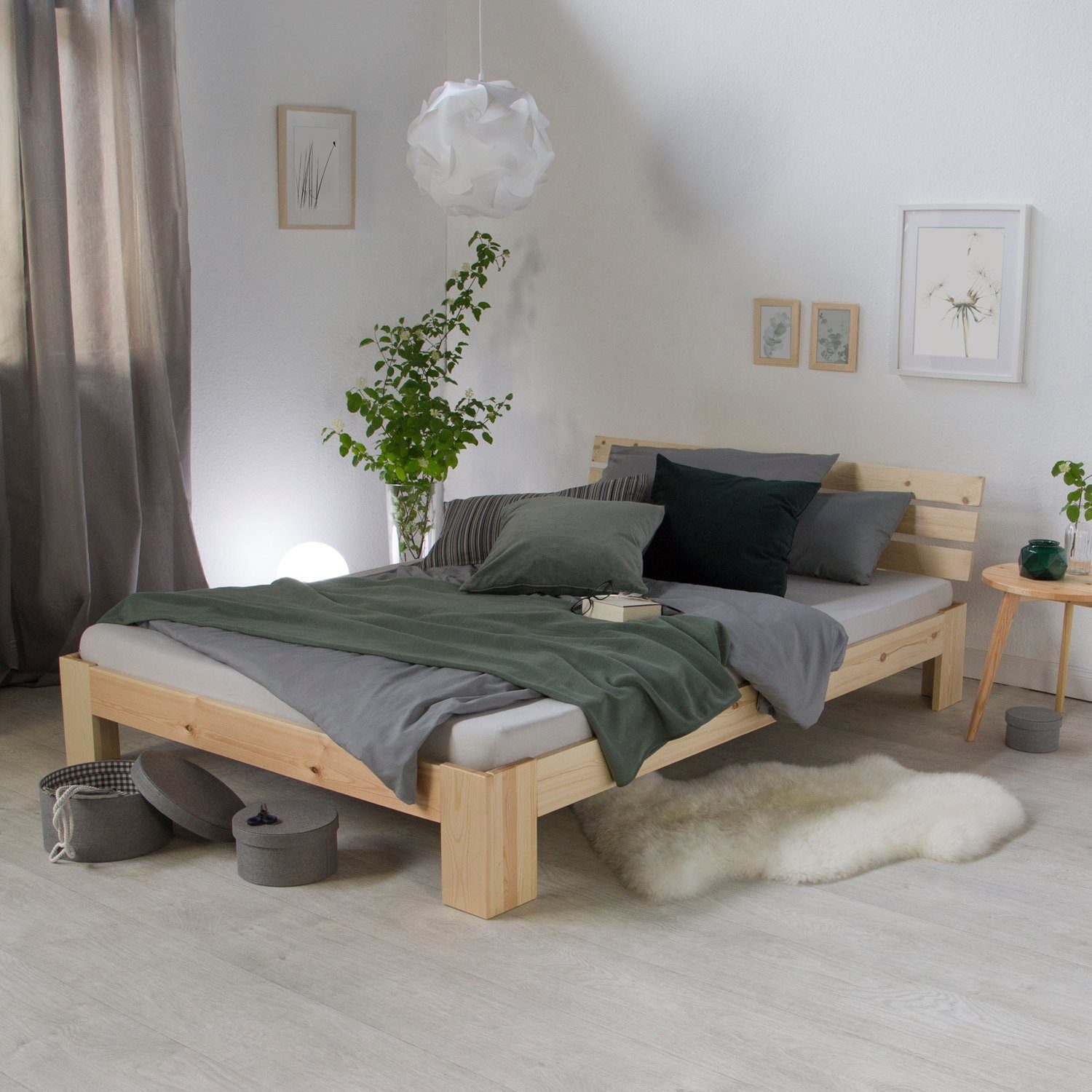 Homestyle4u Holzbett Bett Doppelbett mit Kopfteil günstig online kaufen