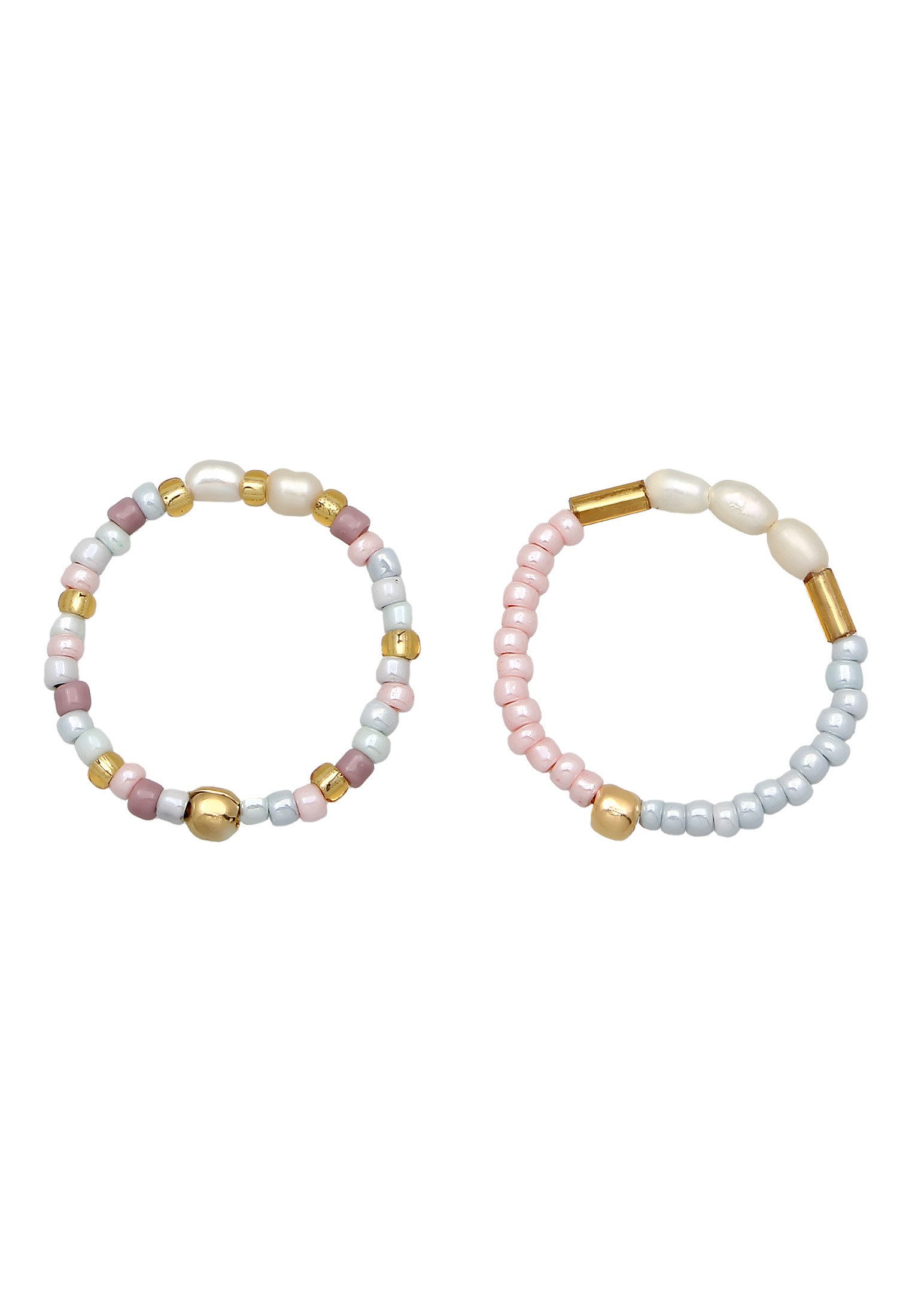 Elli Ring-Set Süßwasserperlen Glas Pastelltöne 925 Silber vergoldet
