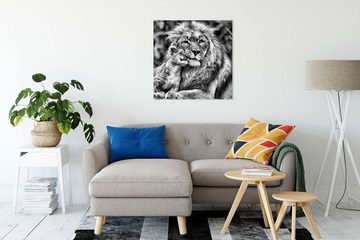 Pixxprint Leinwandbild schöner Löwe mit Jungtier, schöner Löwe mit Jungtier (1 St), Leinwandbild fertig bespannt, inkl. Zackenaufhänger