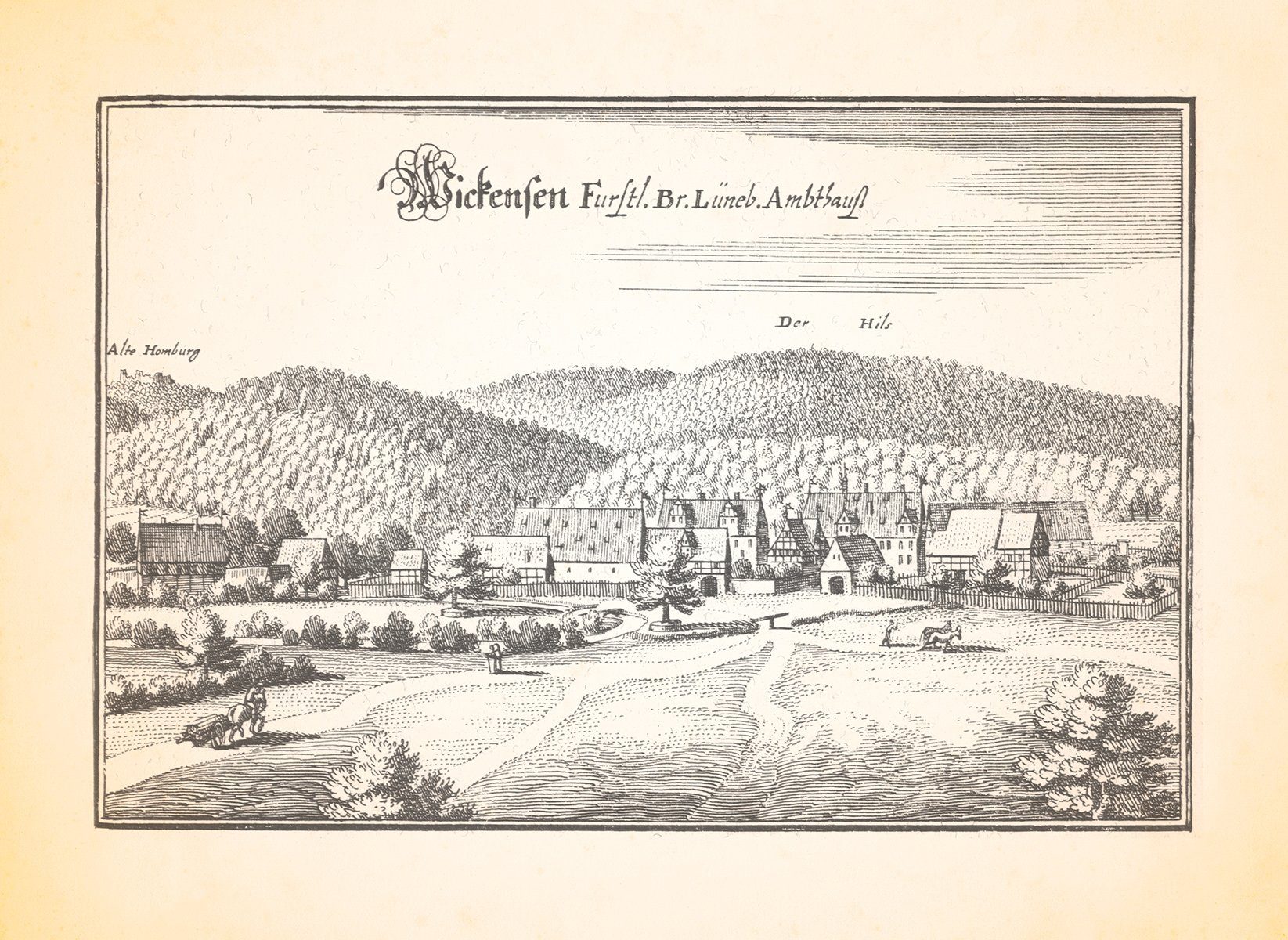 Kunstdruck Wickensen fürstliches Amtshaus Bergburg Topographia Kupferstich Merian
