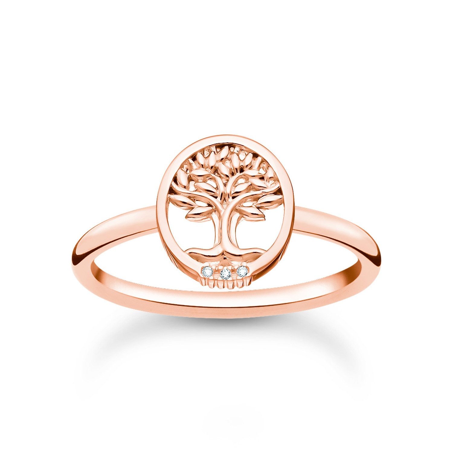 THOMAS SABO Siegelring Lebensbaum mit Steinen Roségoldfarben