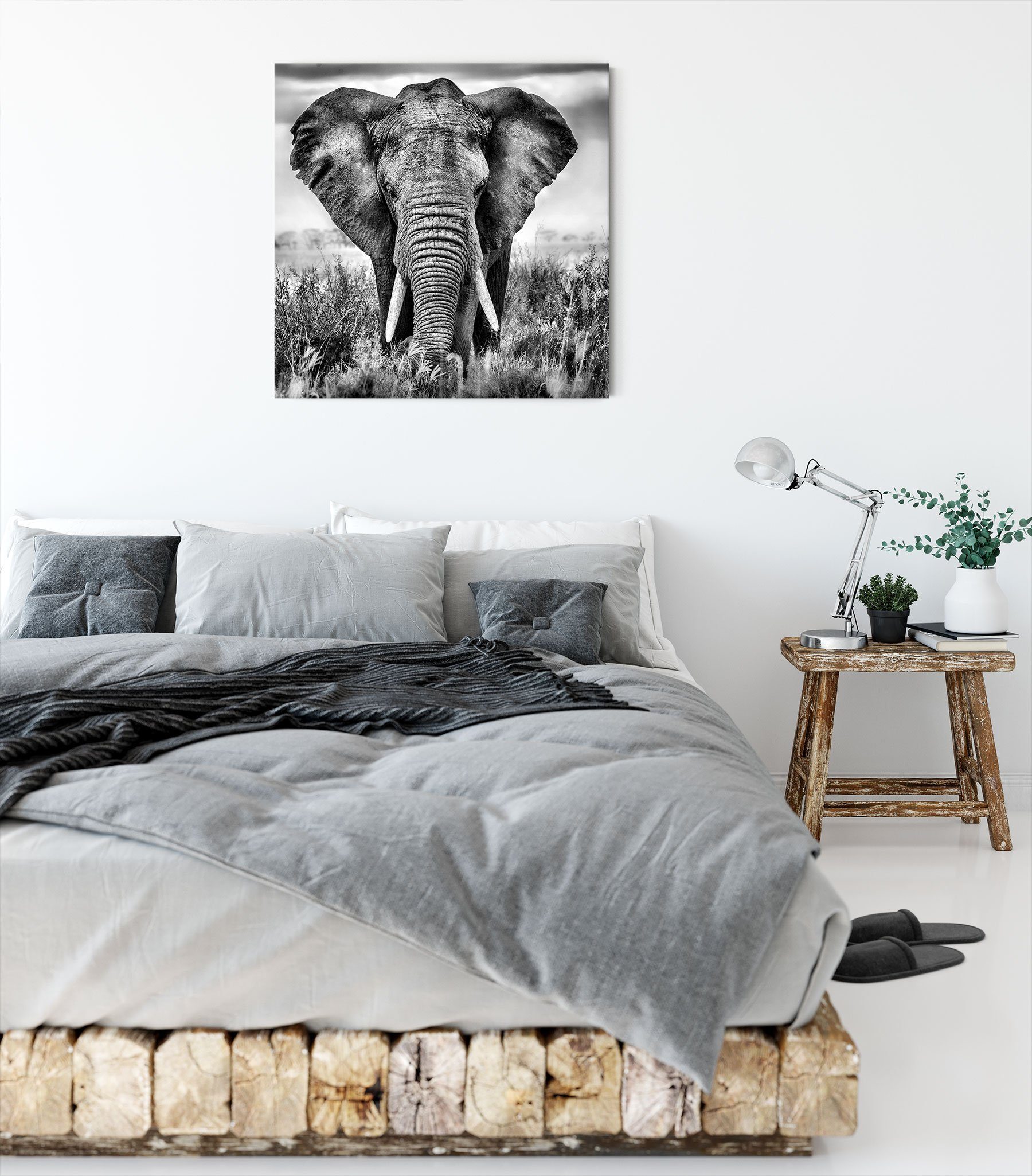 Leinwandbild (1 Imposanter Imposanter Pixxprint Elefant fertig Zackenaufhänger Leinwandbild inkl. St), bespannt, Elefant,
