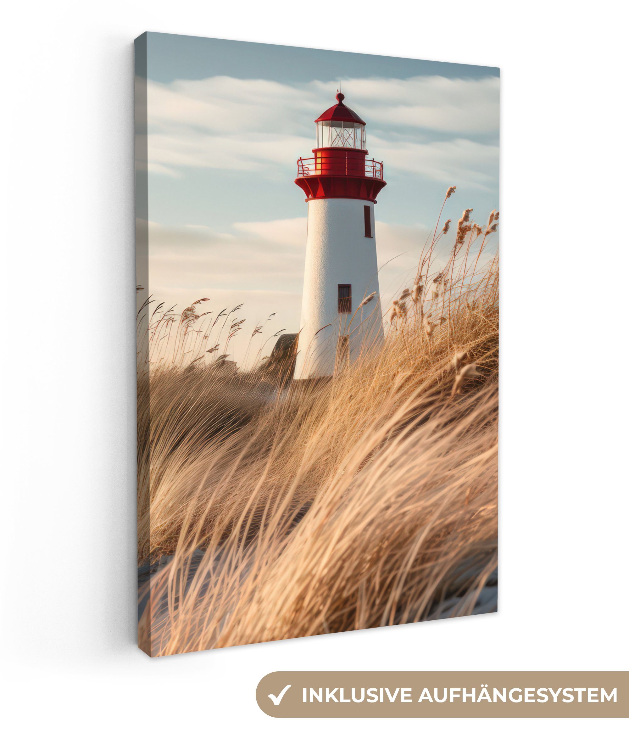 OneMillionCanvasses® Leinwandbild Leuchtturm - Gras - Dünen - Meer - Natur günstig online kaufen