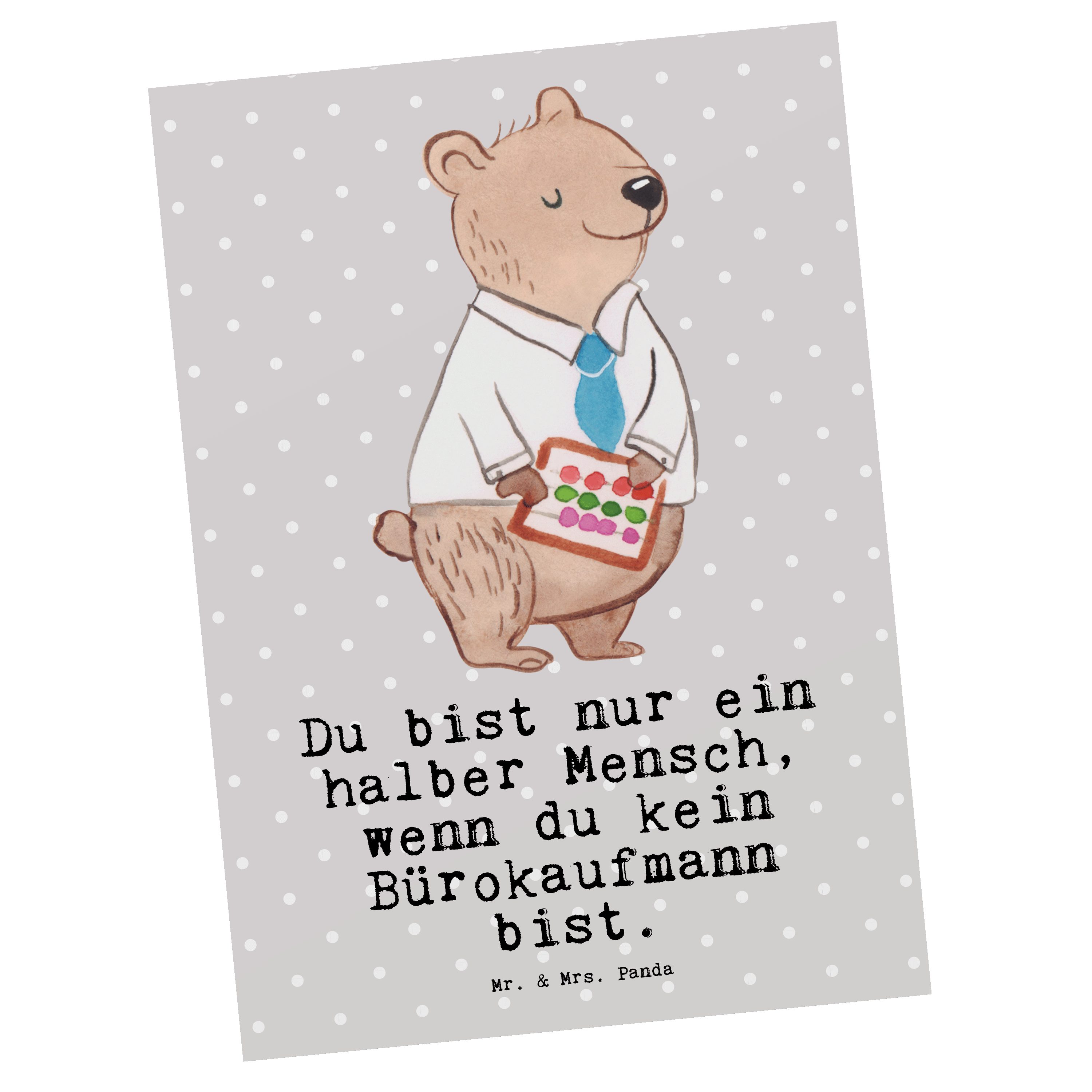 Mr. & Mrs. Panda Postkarte Bürokaufmann mit Herz - Grau Pastell - Geschenk, Kollege, Geschenkkar