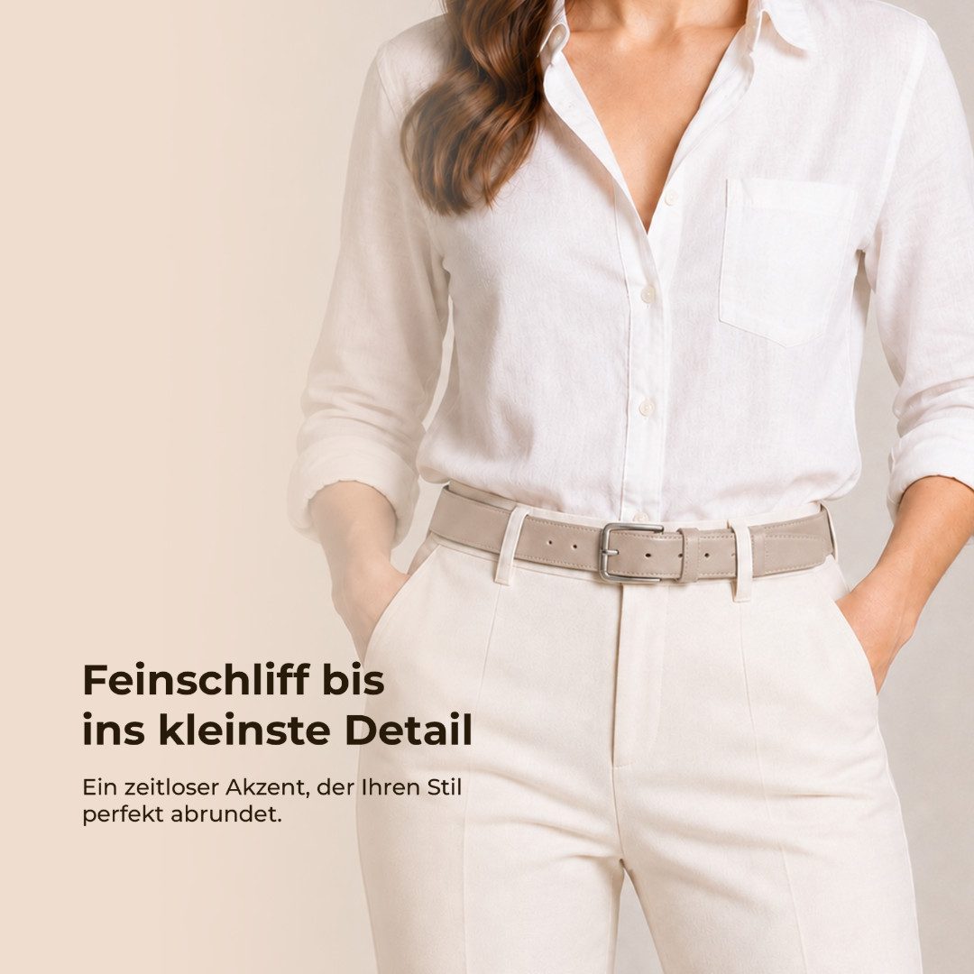 herémood Ledergürtel Gürtel Damen Ledergürtel Jeans & Kleid Geschenke Frauen Accessoires (Gürtel Damen Grau 115 cm - Premium Ledergürtel - handgefertigt - hochw – Bild 5 von 5