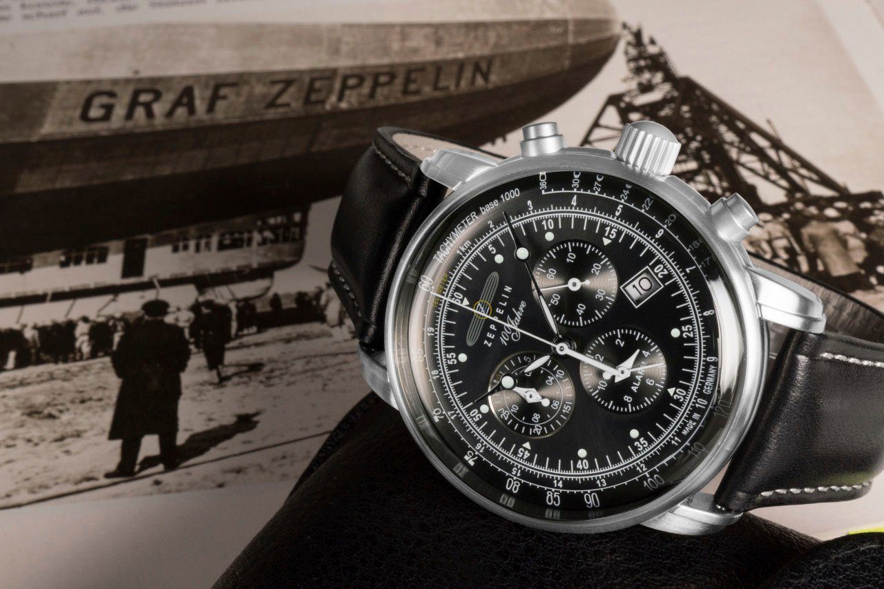 ZEPPELIN Chronograph 100 Jahre 7680-2, Armbanduhr, Quarzuhr, Herrenuhr, Datum, Stoppfunktion, Made in Germany