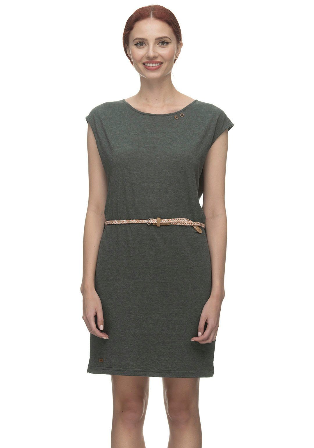 Ragwear Jerseykleid SOFIA DRESS Rückenausschnitt green tiefem (mit mit abnehmbarem dark Gürtel)