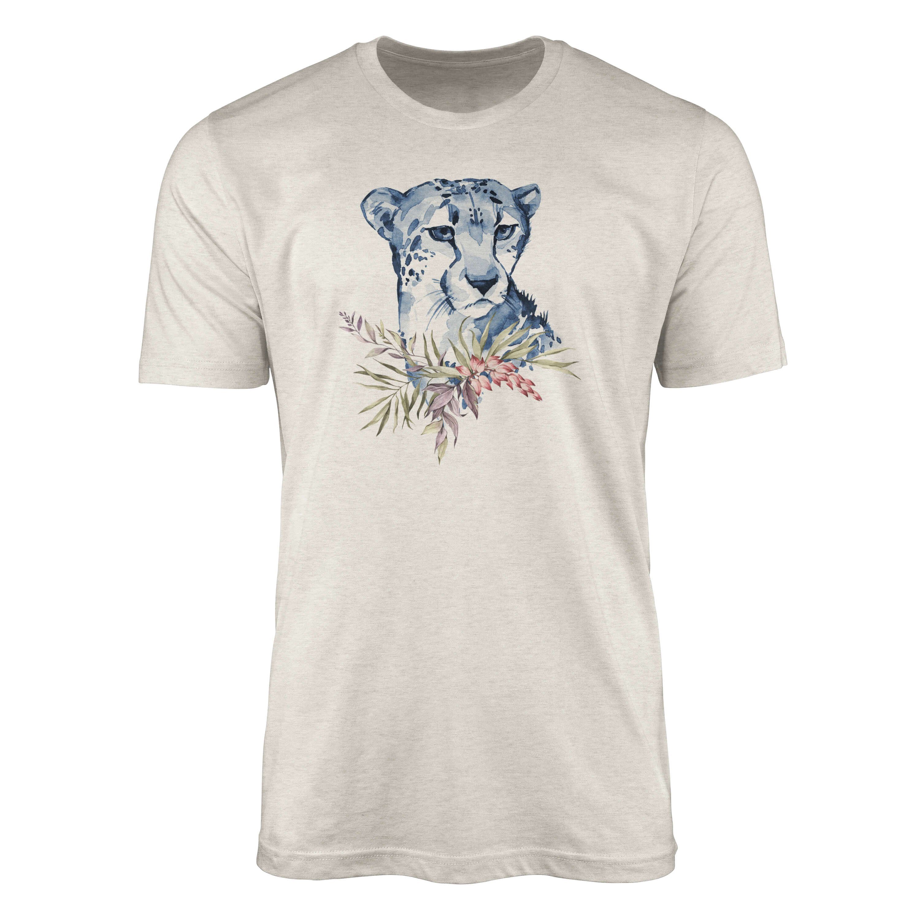 Sinus Art T-Shirt Herren Shirt 100% gekämmte Bio-Baumwolle T-Shirt Aquarell Gepard Motiv Nachhaltig Ökomode aus erneu (1-tlg)