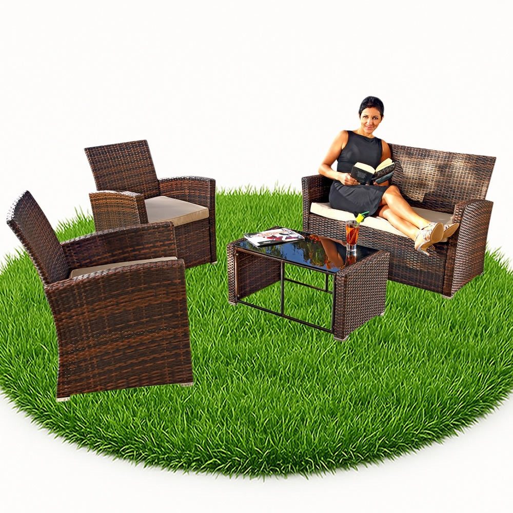 Mucola Sitzgruppe Sitzgruppe Polyrattan Gartenmöbel Set Sitzgarnitur Gartenset Lounge, (Set, 4-tlg., 2x Стулья, 1x Tisch, 1x Bank), Polyrattan