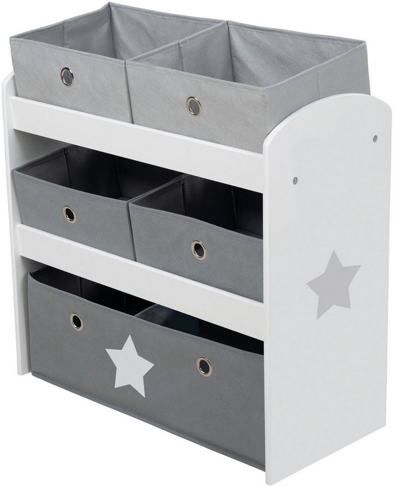 roba® Kinderregal Stars, grau, inklusive 5 Stoffboxen in 2 Größen