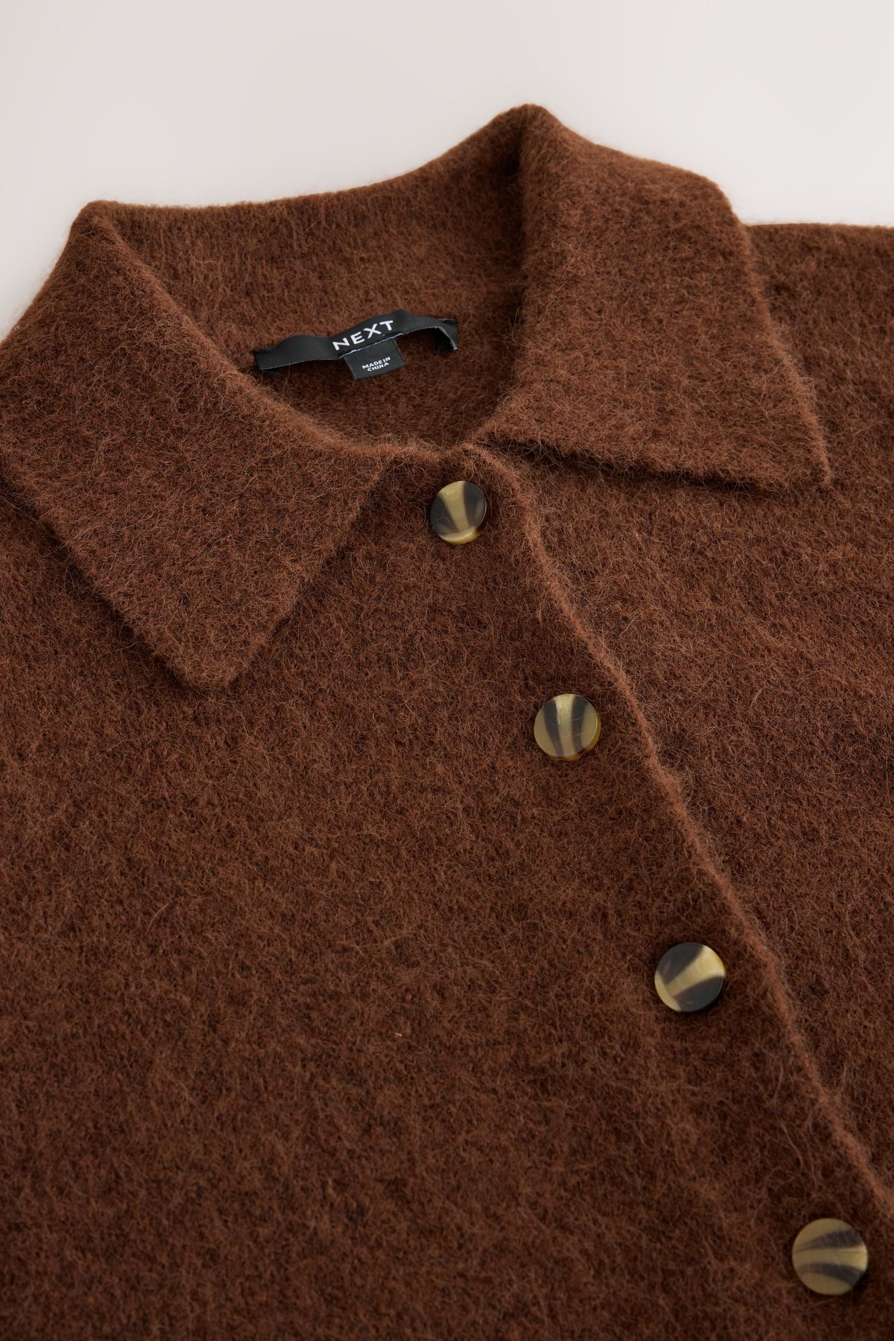 Next Strickjacke Gerippte Strickjacke mit Wollanteil und Kragen (1-tlg) – Bild 3 von 5