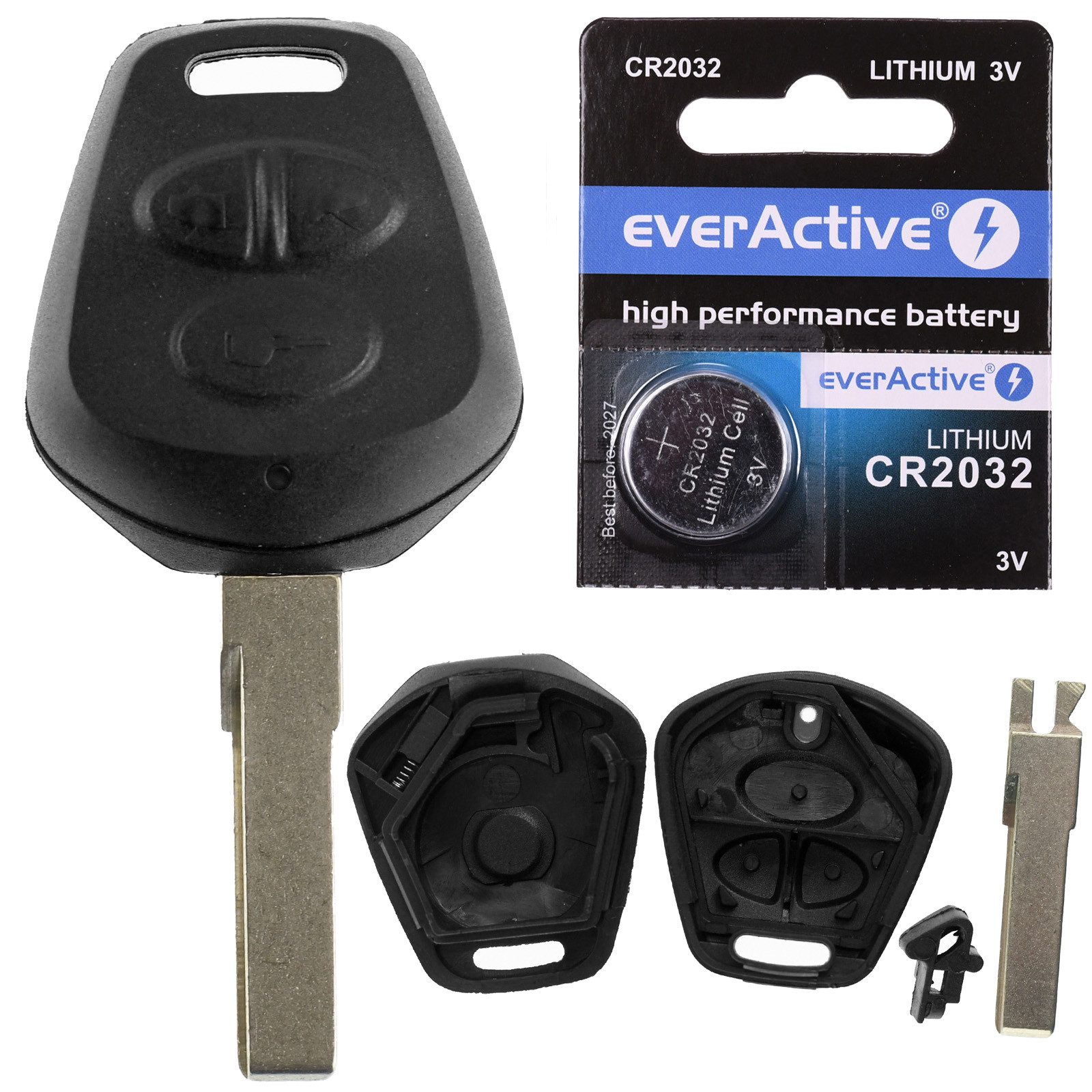 mt-key Auto Schlüssel Gehäuse 3 Tasten + 1x Rohling HAA + 1x passende CR2032 Knopfzelle, CR2032 (3 V), für Porsche 911 996 986 Boxster Funk Fernbedienung