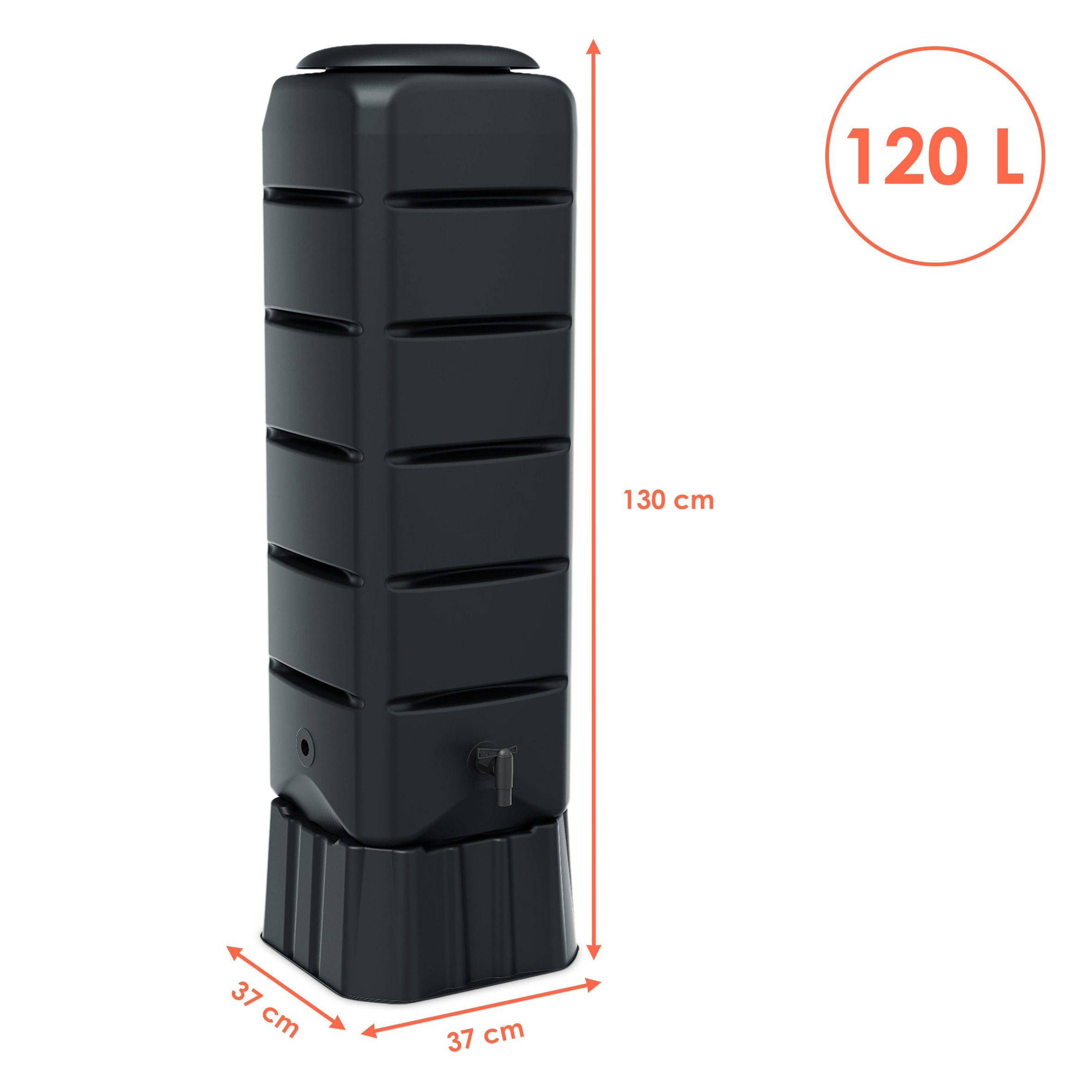 Spetebo Regentonne Regentonne eckig anthrazit mit Wasserhahn und Sicherungsgurt - 120, 120 l, (Anzahl, 1-tlg., Stück), wetterfest