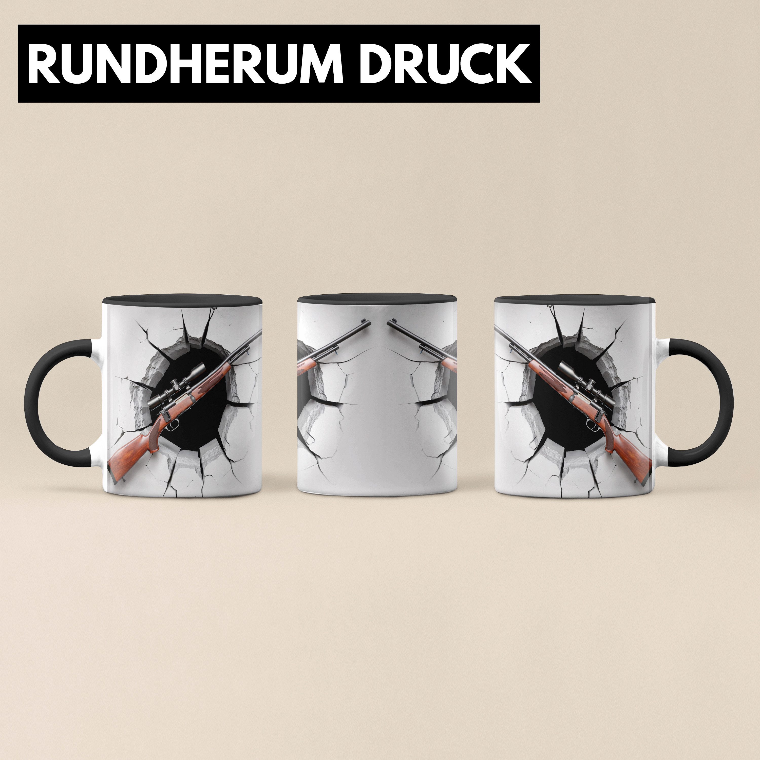 Trendation Tasse 3D Jagdgewehr Tasse Geschenk Jagdgewehr Durchbruch Wand Grafik Gesch