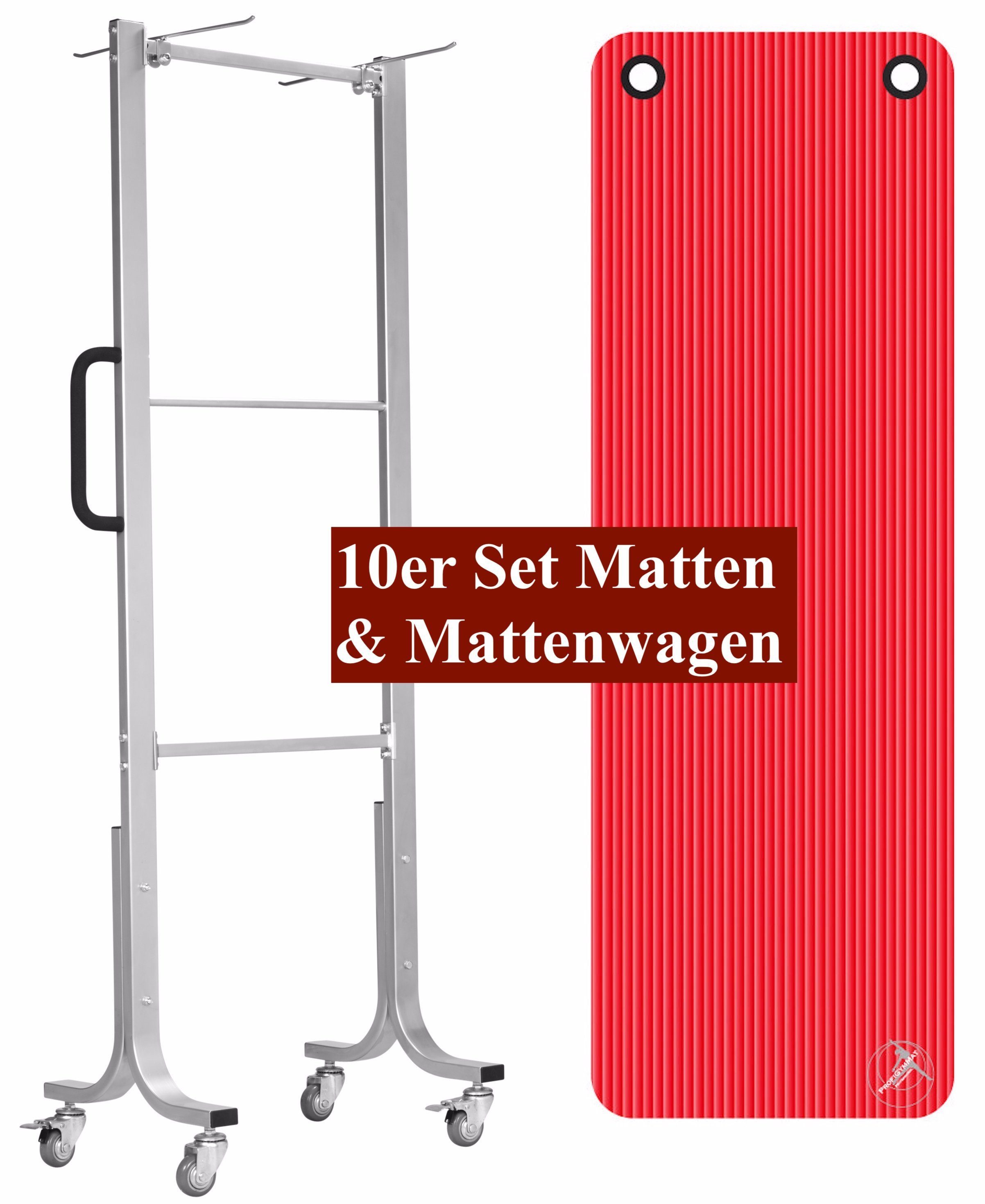 Trendy Sport Fitnessmatte 10x Professionelle Gym-,Fitness-,Yogamatten 180x60cm&Mattenwagen (Set (Matten +Mattenwagen), 10 Matten und 1 Mattenwagen), Vertikale Struktur für erhöhte Haltbarkeit, Rutschfest und reißfest