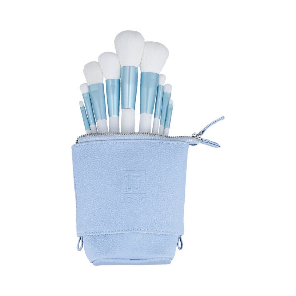 ILU Augenbrauenpinsel il? basic Set mit 9 Schminkpinseln + Etui, Blau