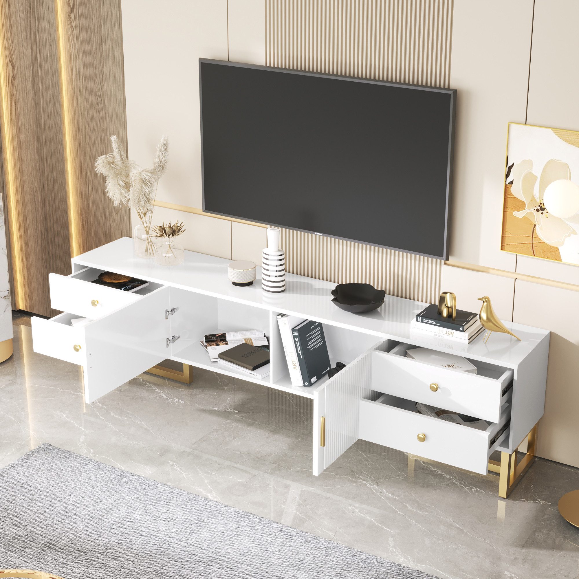 Merax Lowboard mit goldenen Metallsockel, TV-Schrank günstig online kaufen