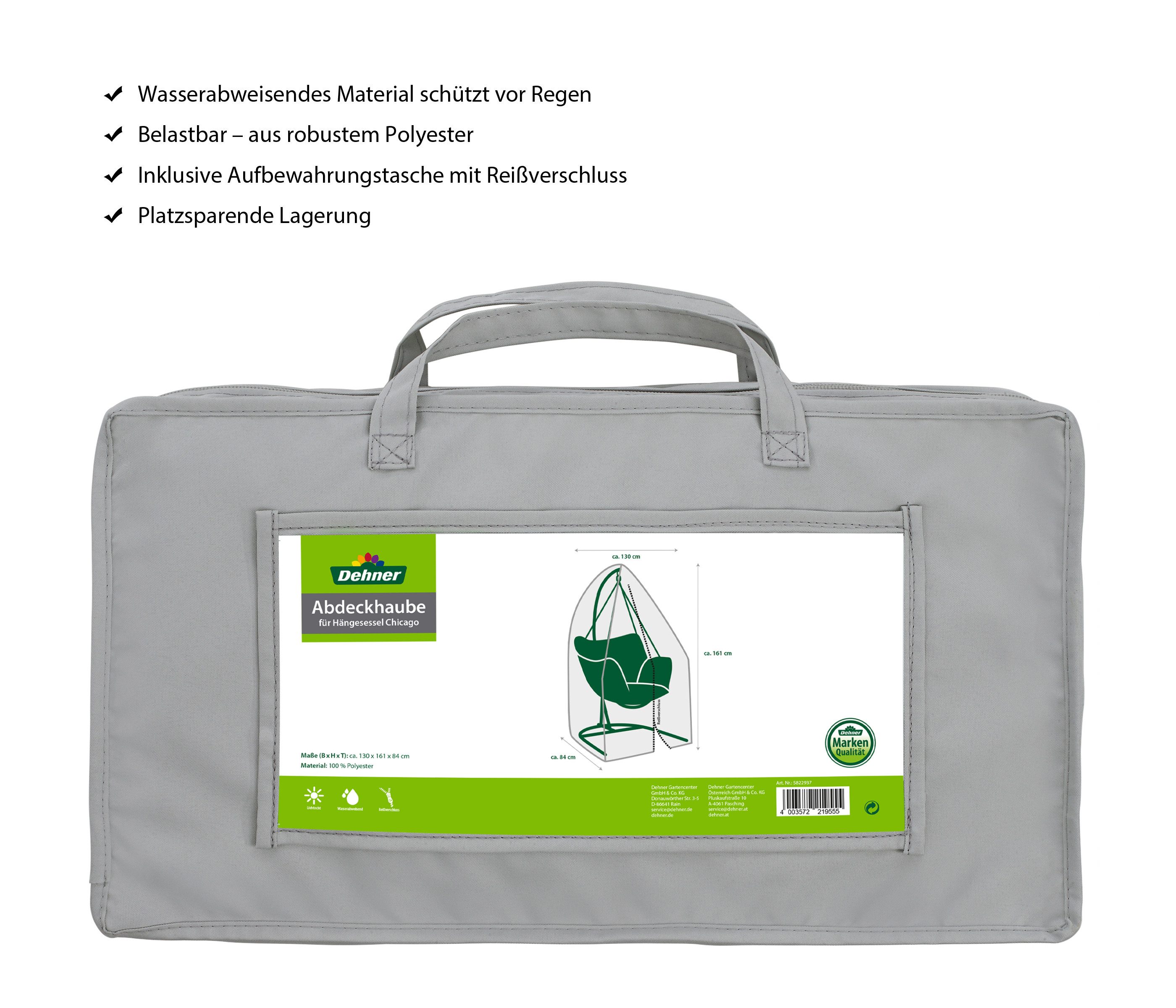 Dehner Gartenmöbel-Schutzhülle Abdeckhaube für Hängesessel Chicago, 161 x 130 x 84 cm, Polyester, wasserabweisende Abdeckplane mit UV-Schutz 50+